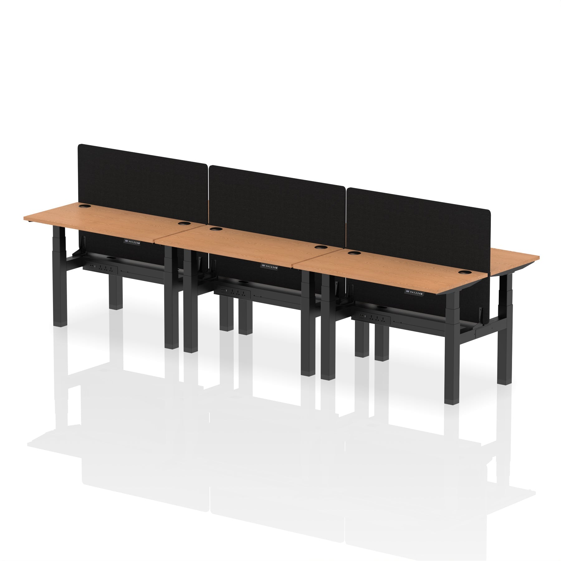 Air Back-to-Back Height Adjustable Bench Desk - 6 Person Black Screen dynamic  Desk Top  Oak Width 120cm