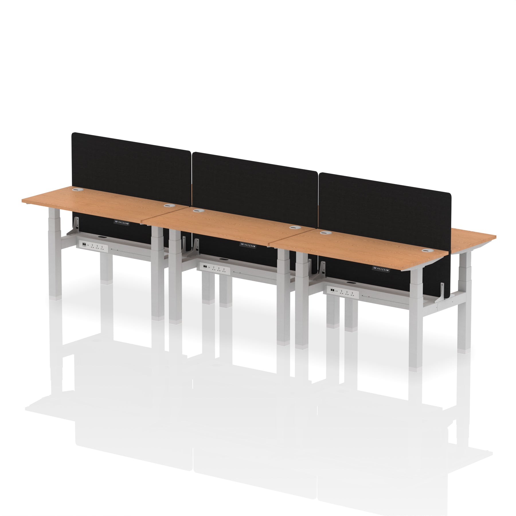 Air Back-to-Back Height Adjustable Bench Desk - 6 Person Black Screen dynamic  Desk Top  Oak Width 120cm
