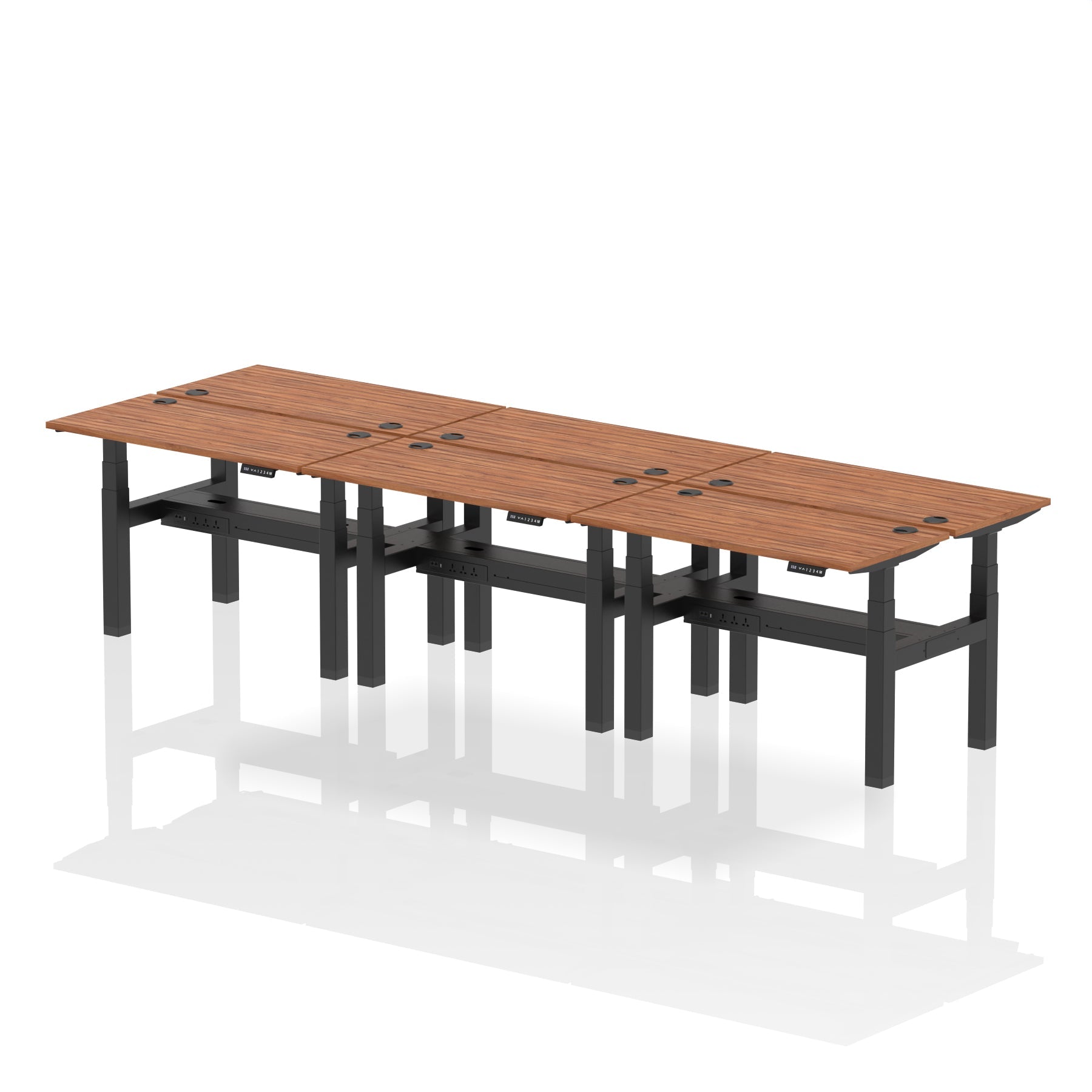 Air Back-to-Back Slimline Height Adjustable Bench Desk - 6 Person dynamic  Desk Top  Walnut Width 120cm