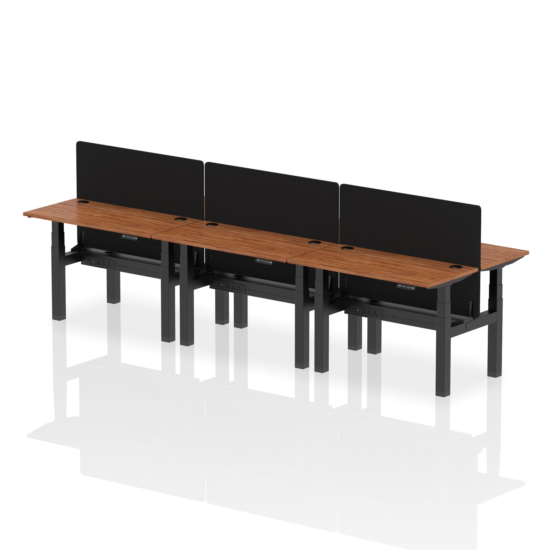 Air Back-to-Back Height Adjustable Bench Desk - 6 Person Black Screen dynamic  Desk Top  Walnut Width 120cm