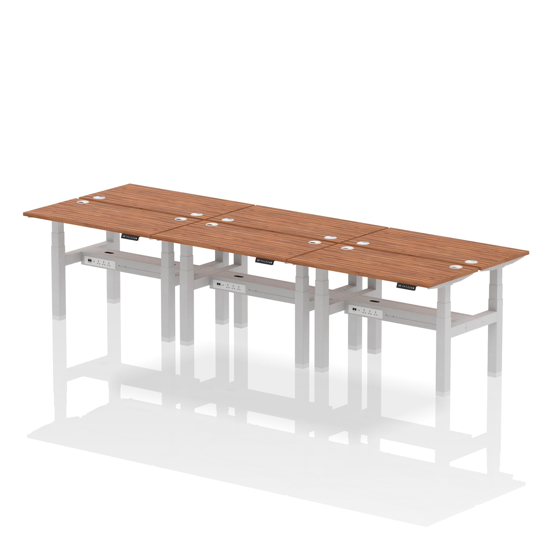 Air Back-to-Back Slimline Height Adjustable Bench Desk - 6 Person dynamic  Desk Top  Walnut Width 120cm