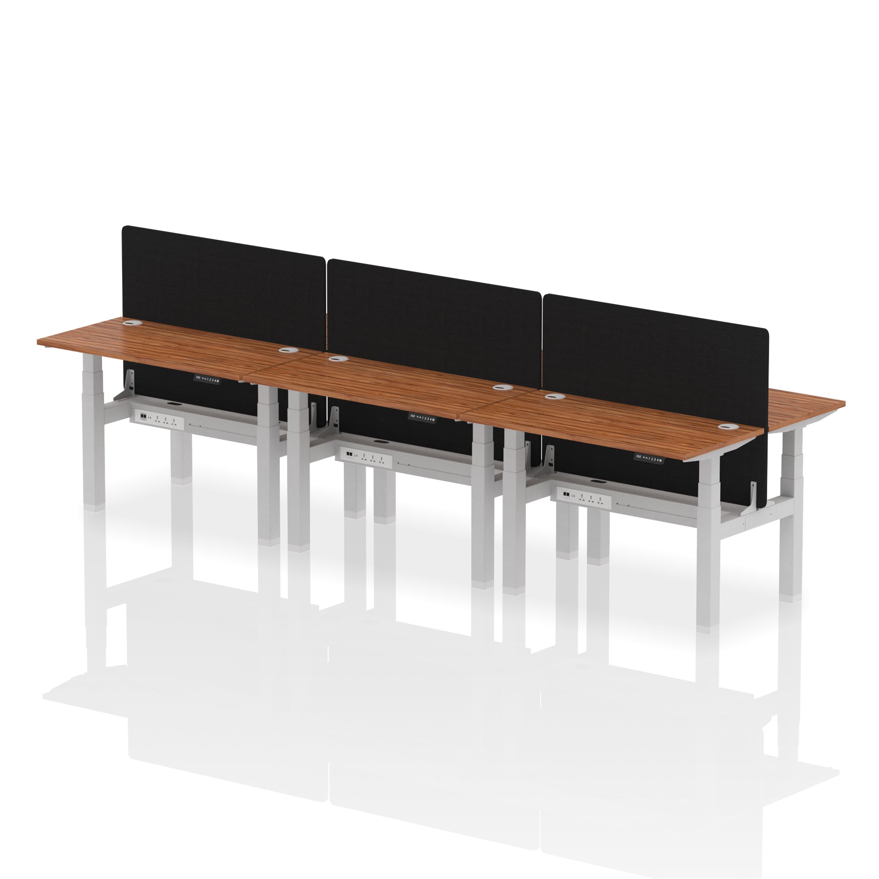 Air Back-to-Back Height Adjustable Bench Desk - 6 Person Black Screen dynamic  Desk Top  Walnut Width 120cm
