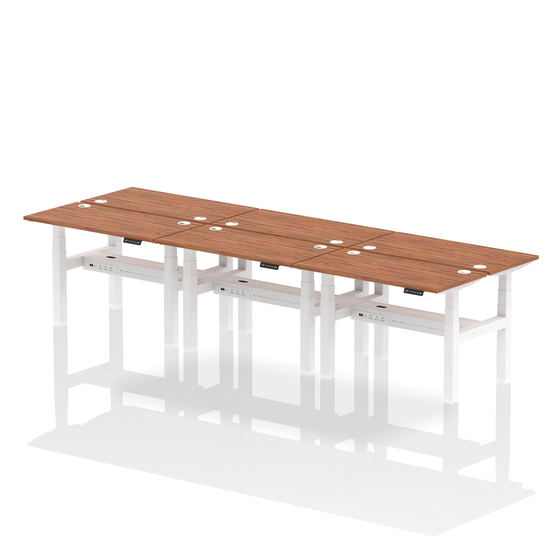 Air Back-to-Back Slimline Height Adjustable Bench Desk - 6 Person dynamic  Desk Top  Walnut Width 120cm