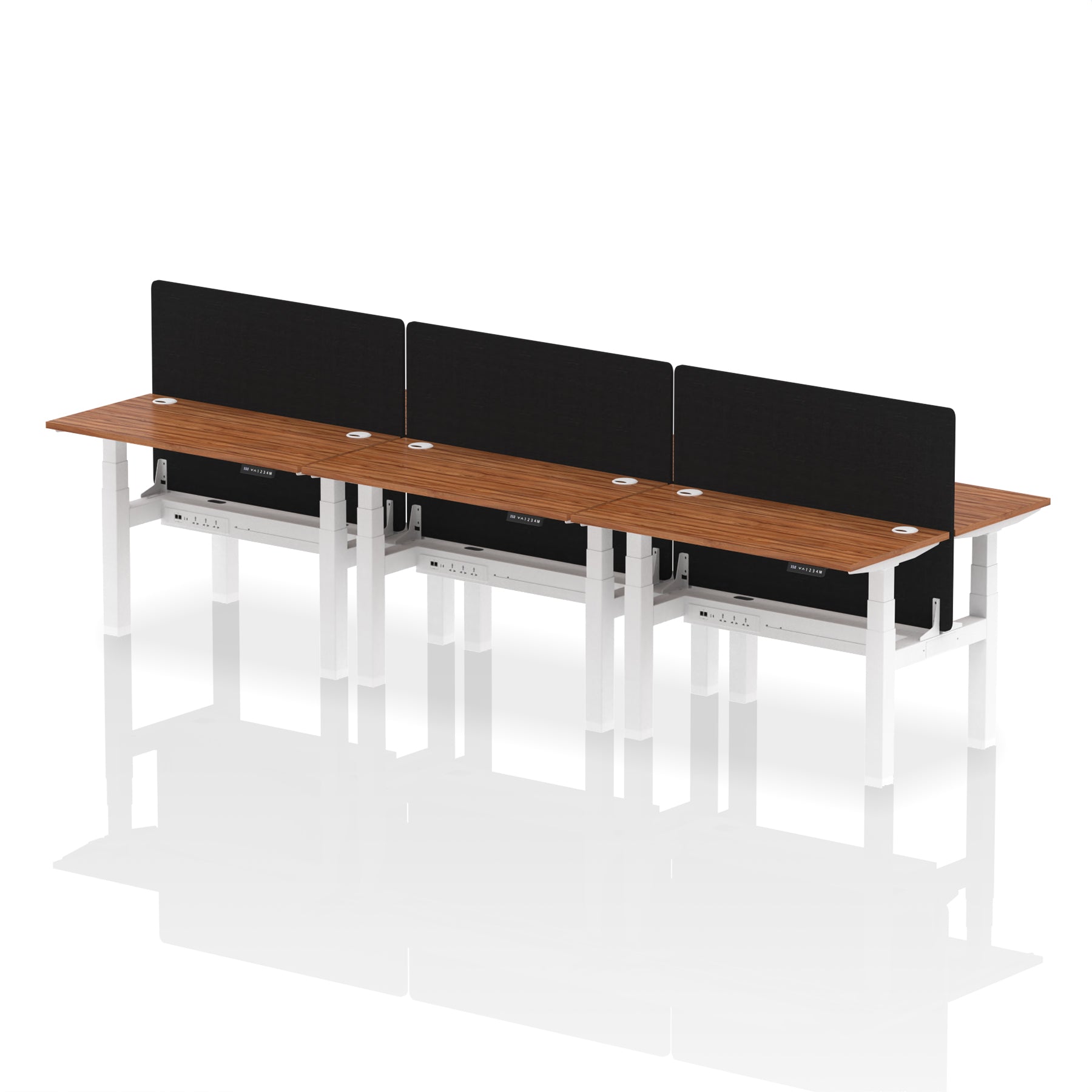 Air Back-to-Back Height Adjustable Bench Desk - 6 Person Black Screen dynamic  Desk Top  Walnut Width 120cm
