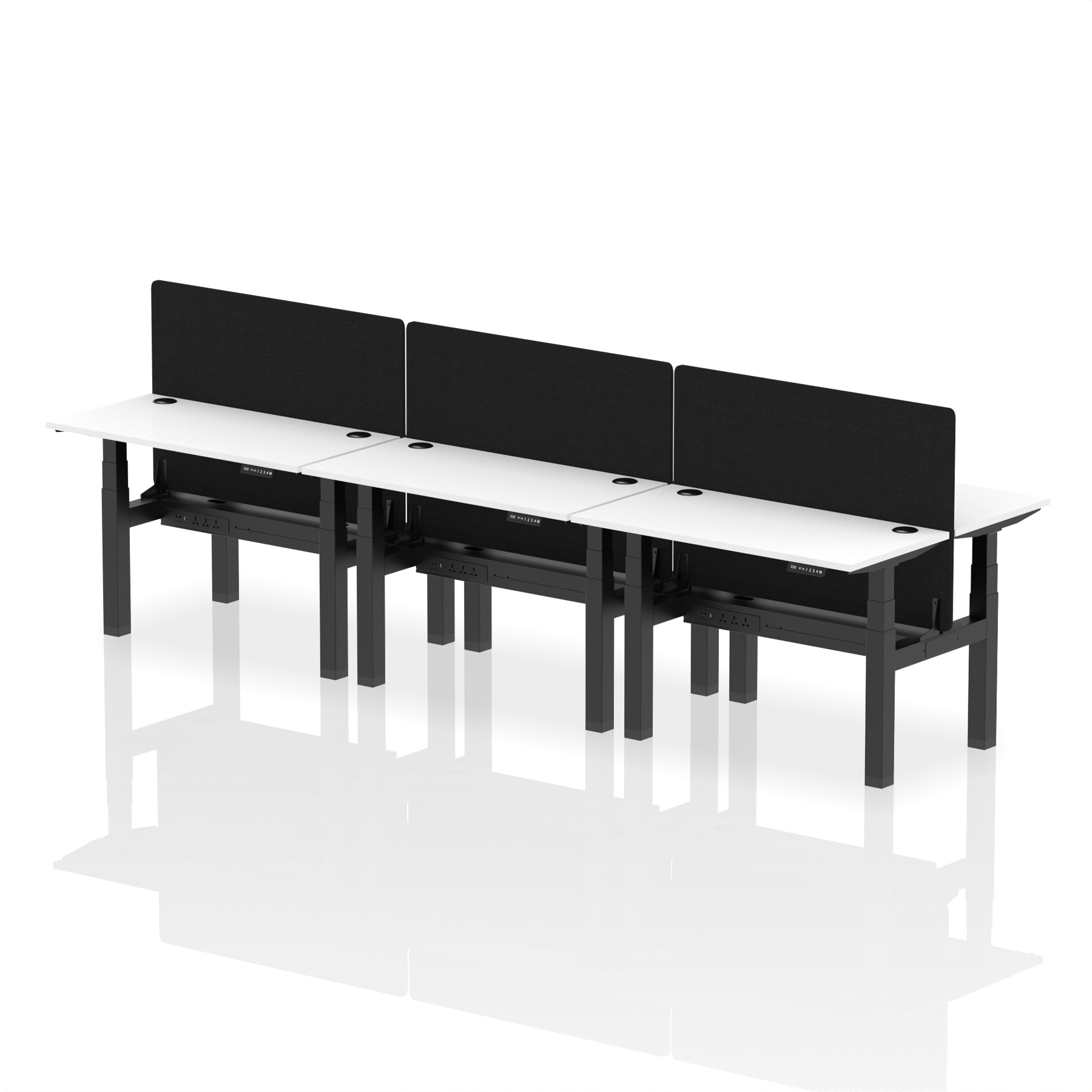 Air Back-to-Back Height Adjustable Bench Desk - 6 Person Black Screen dynamic  Desk Top  White Width 120cm