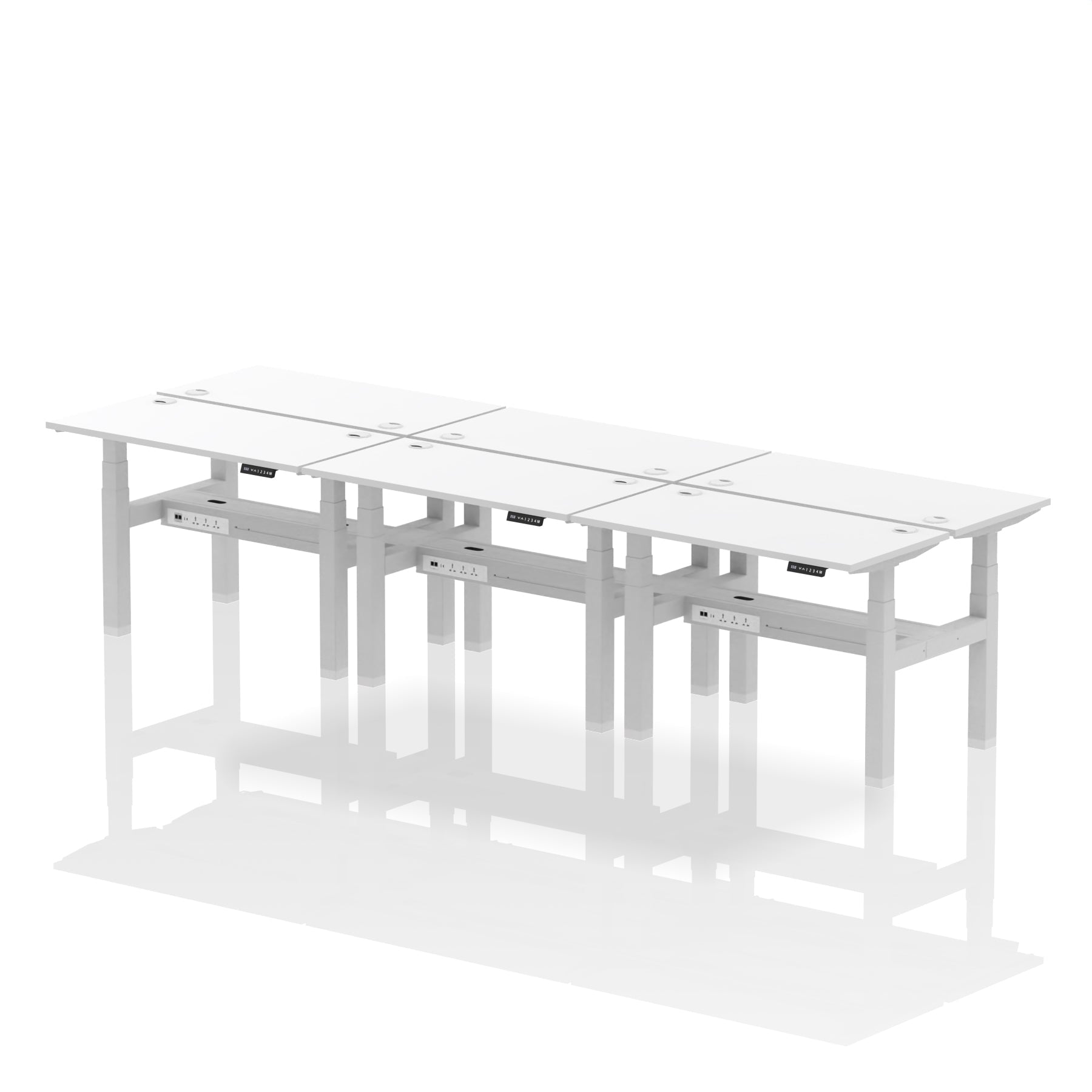 Air Back-to-Back Slimline Height Adjustable Bench Desk - 6 Person dynamic  Desk Top  White Width 120cm