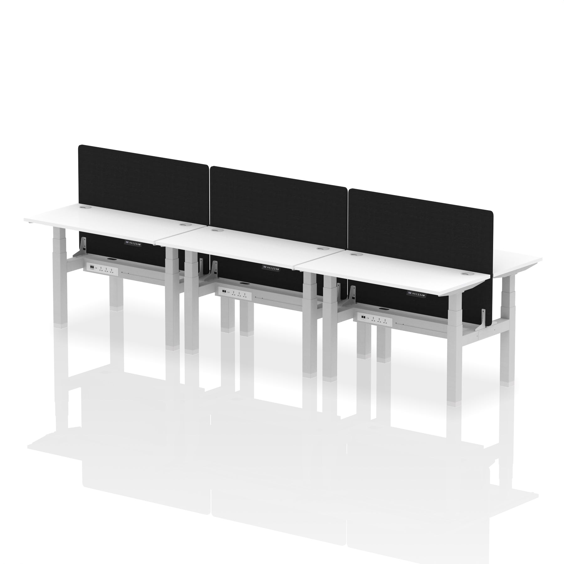 Air Back-to-Back Height Adjustable Bench Desk - 6 Person Black Screen dynamic  Desk Top  White Width 120cm