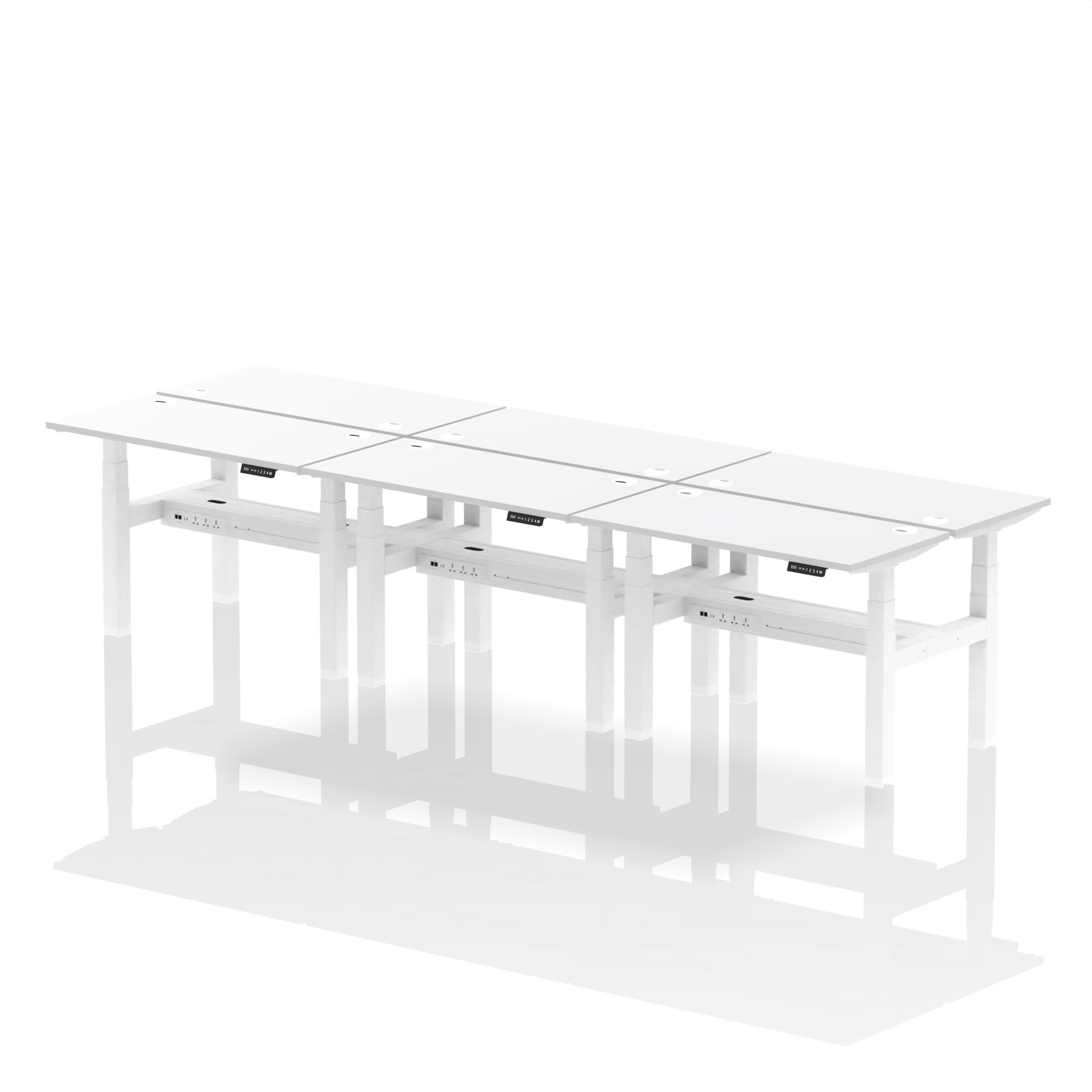 Air Back-to-Back Slimline Height Adjustable Bench Desk - 6 Person dynamic  Desk Top  White Width 120cm