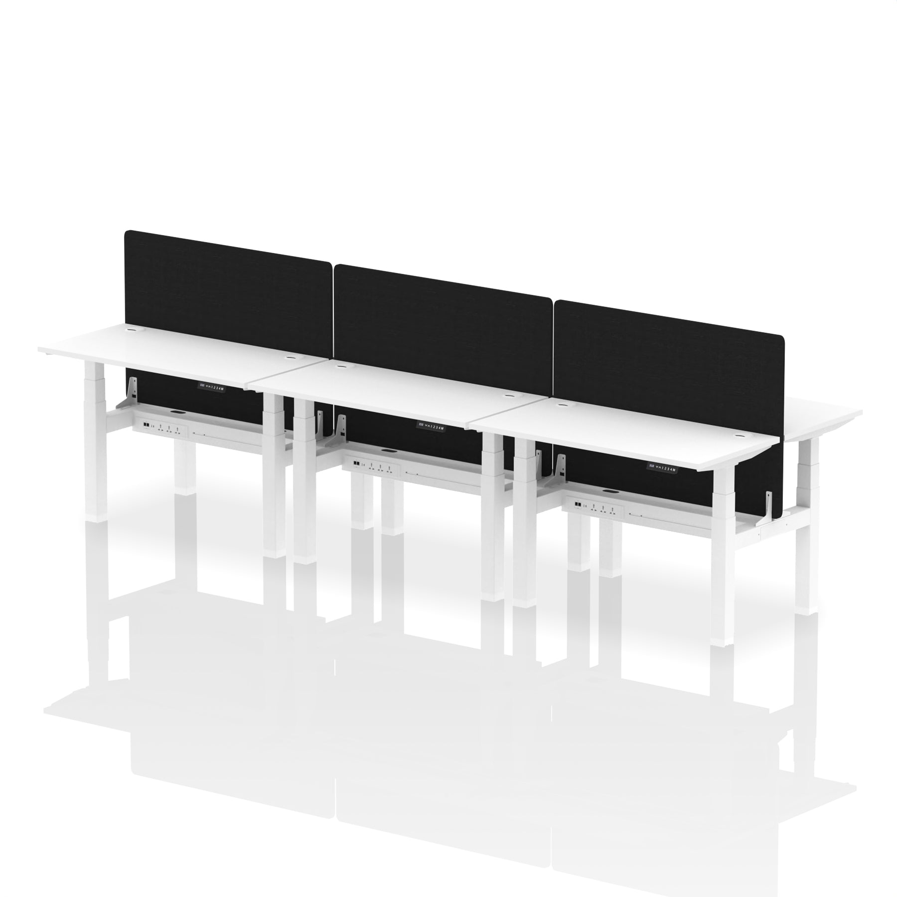 Air Back-to-Back Height Adjustable Bench Desk - 6 Person Black Screen dynamic  Desk Top  White Width 120cm