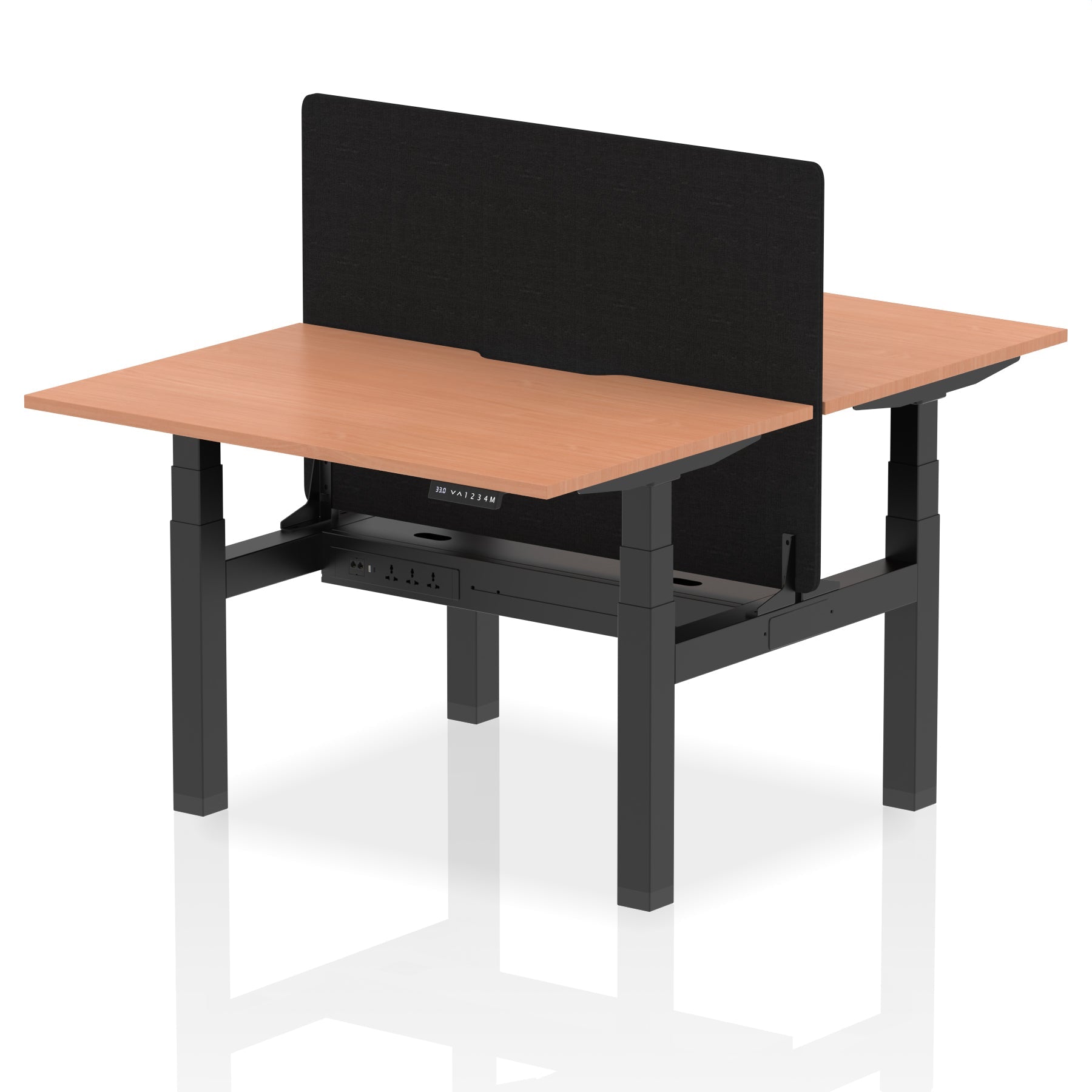 Height Adjustable Desk for 2 Person Air Back to Back Sit Stand + Screen  Desk Top  Beech Width 120cm