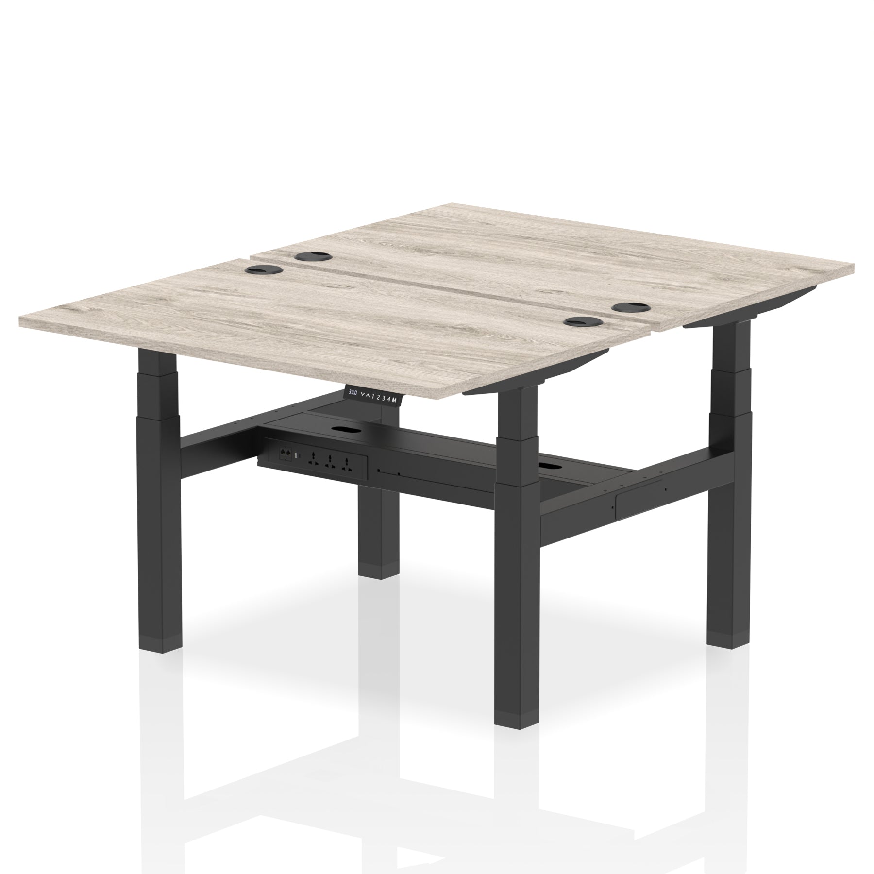 Air Back-to-Back Height Adjustable Bench Desk - 2 Person dynamic  Desk Top  Grey Oak Width 120cm