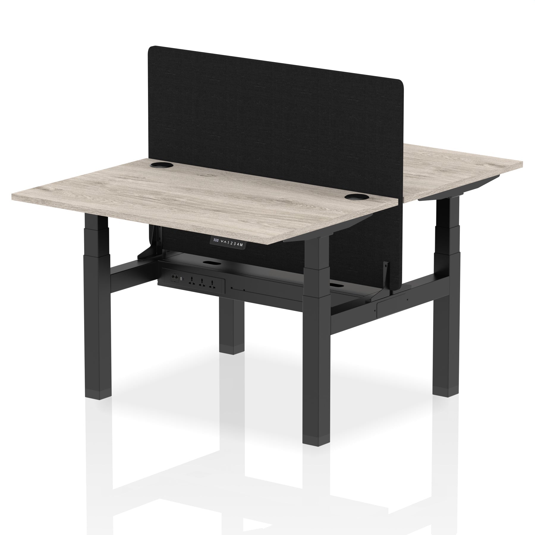 Air Back-to-Back Height Adjustable Bench Desk - 2 Person Black Screen dynamic  Desk Top  Grey Oak Width 120cm