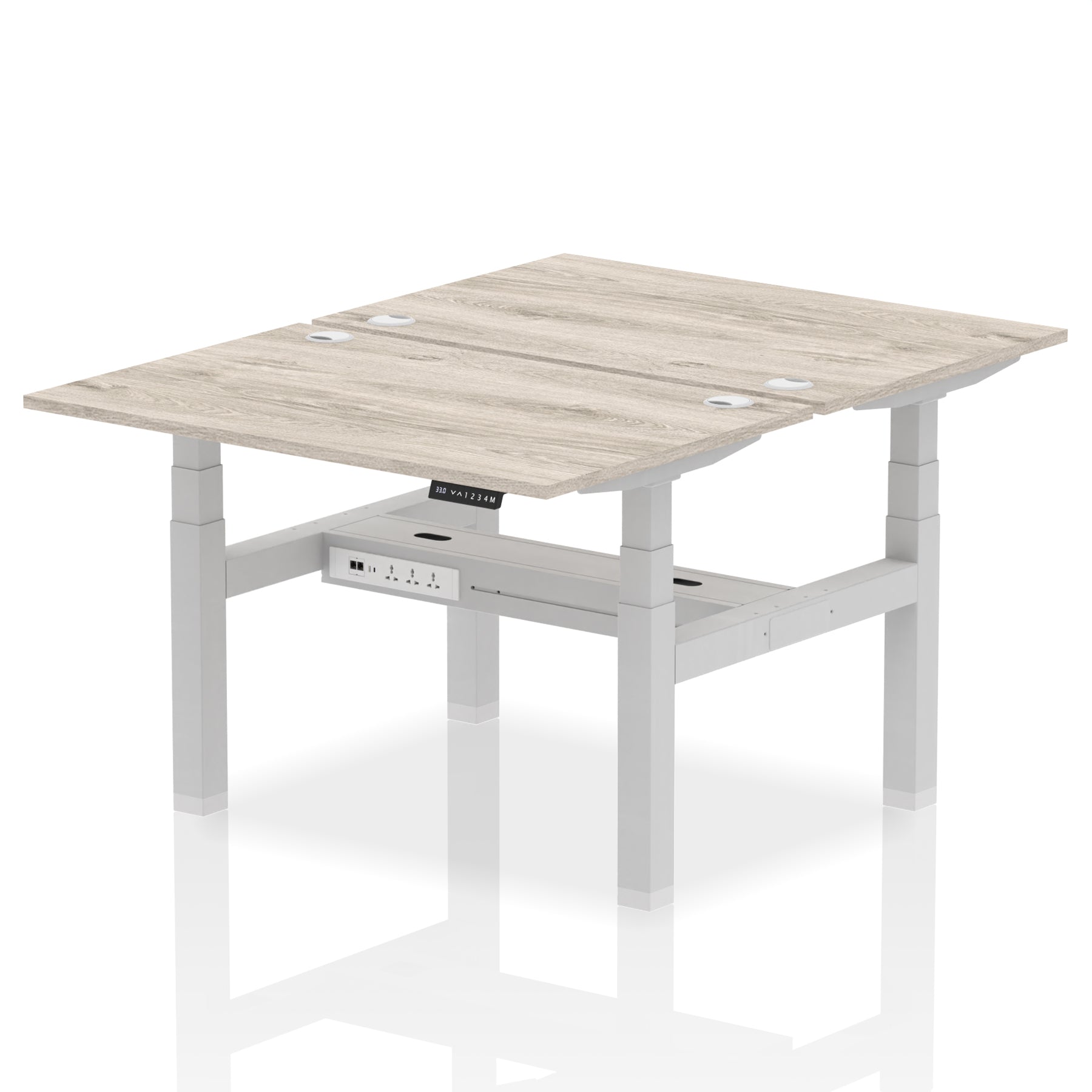Air Back-to-Back Height Adjustable Bench Desk - 2 Person dynamic  Desk Top  Grey Oak Width 120cm