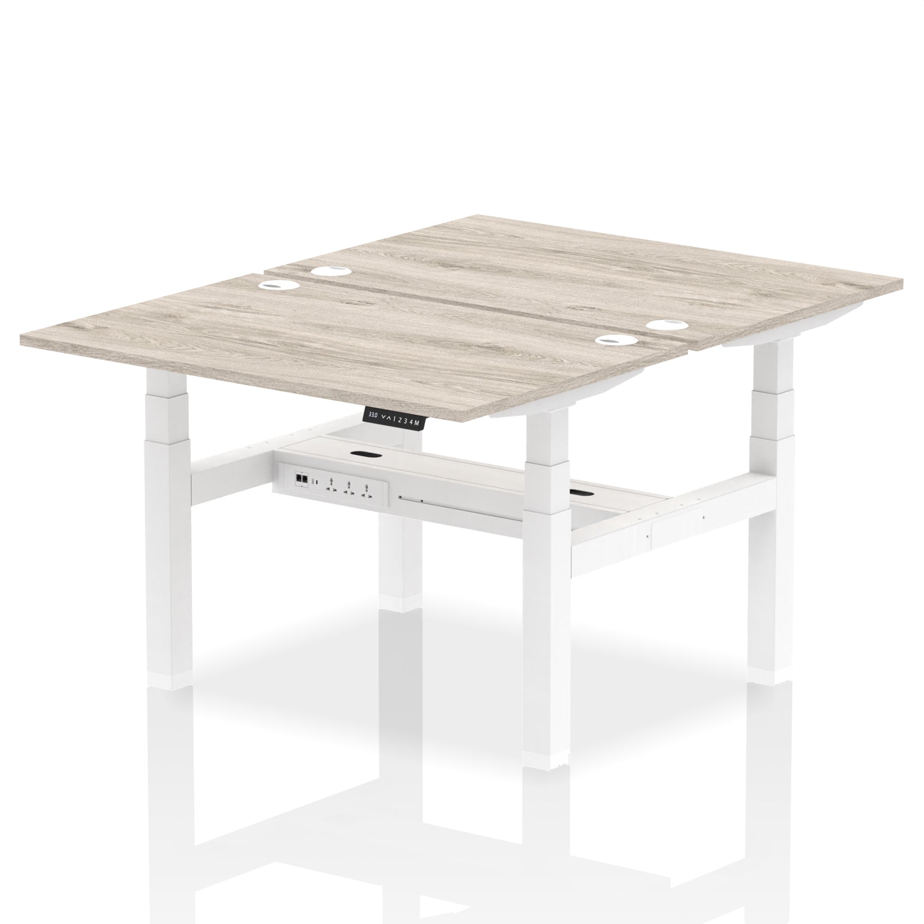 Air Back-to-Back Height Adjustable Bench Desk - 2 Person dynamic  Desk Top  Grey Oak Width 120cm