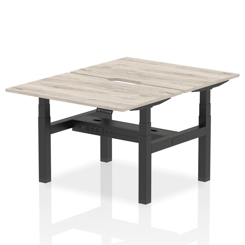 Air Back-to-Back Scalloped Edge Height Adjustable Bench Desk - 2 Person dynamic  Desk Top  Grey Oak Width 120cm