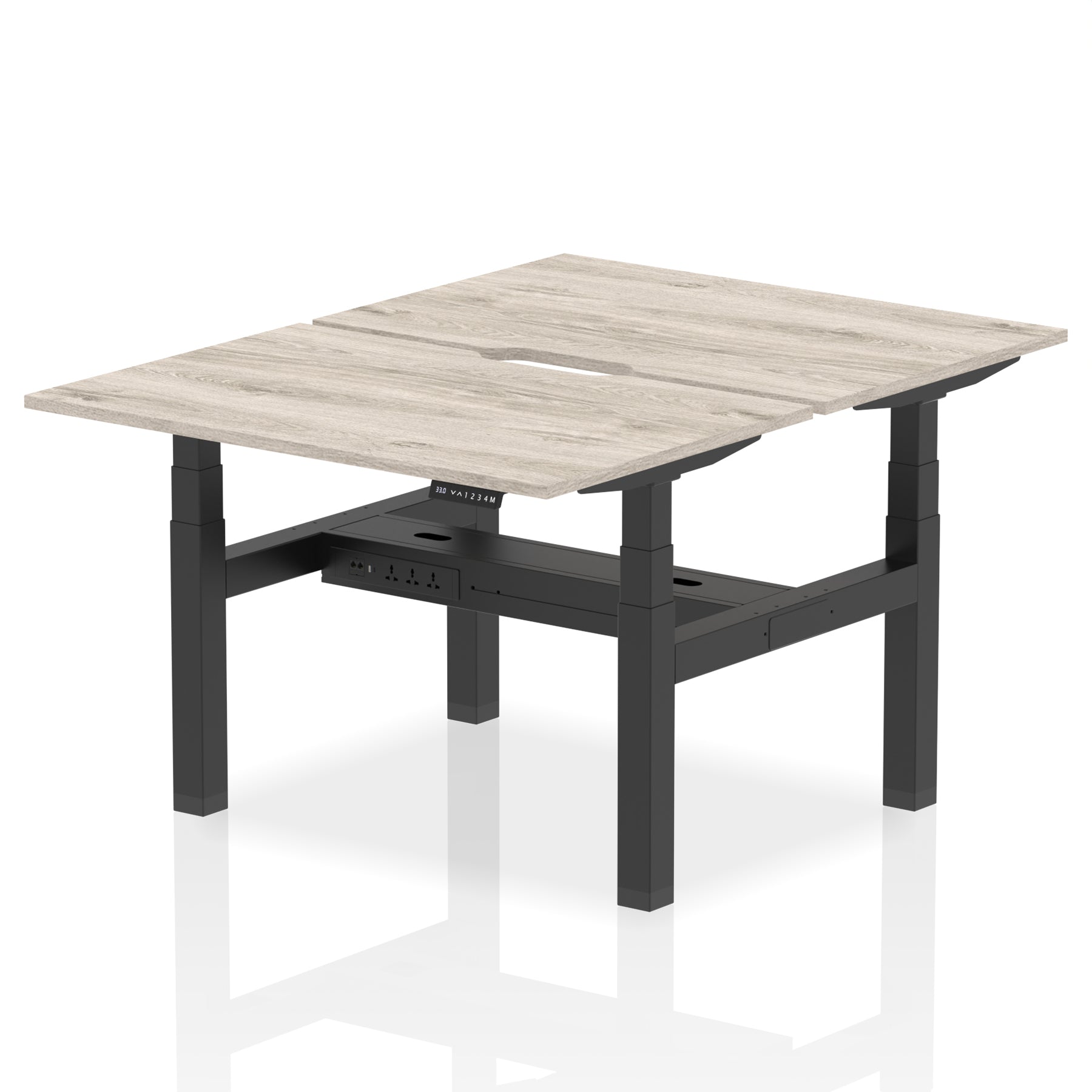 Air Back-to-Back Scalloped Edge Height Adjustable Bench Desk - 2 Person dynamic  Desk Top  Grey Oak Width 120cm