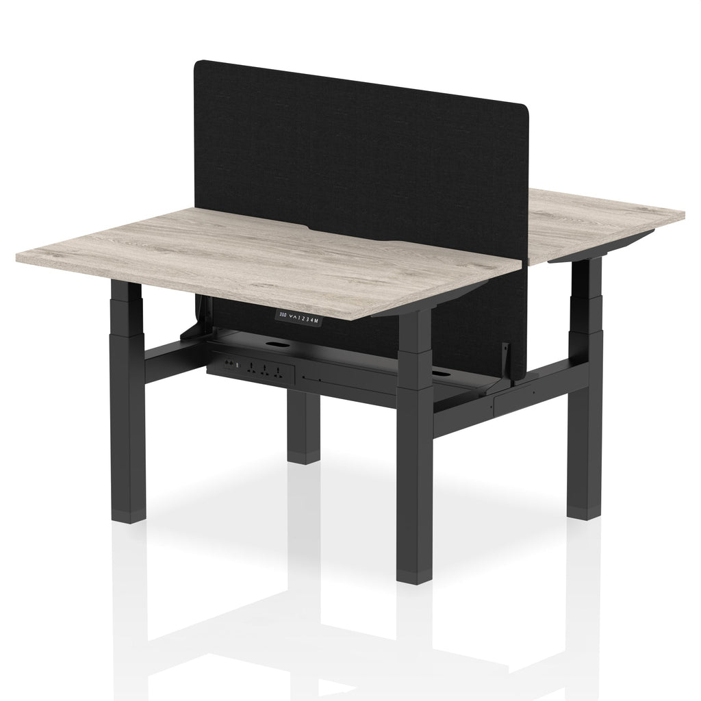 Air Back-to-Back curve Edge Height Adjustable Bench Desk - 2 Person Black Screen dynamic  Desk Top  Grey Oak Width 120cm