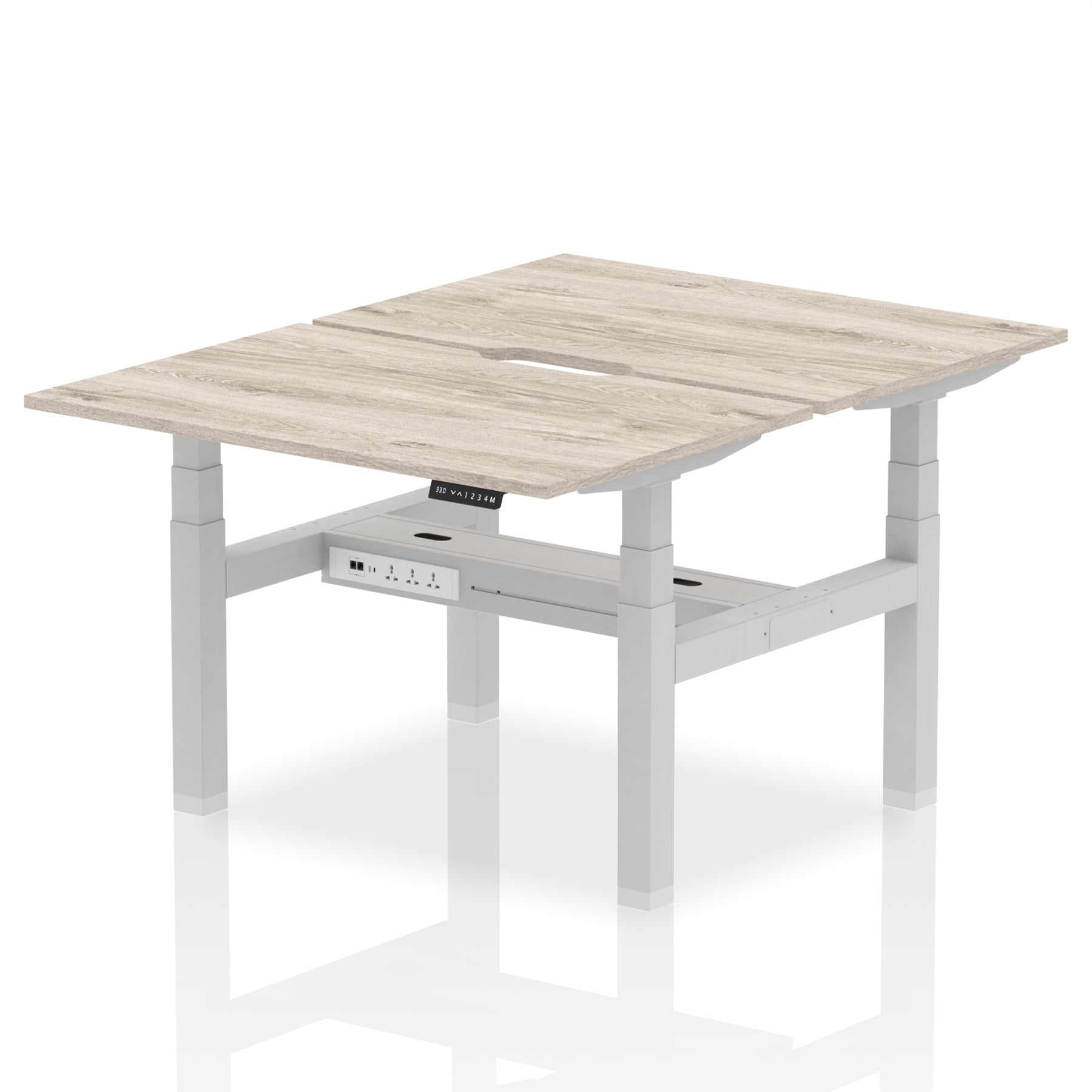 Air Back-to-Back Scalloped Edge Height Adjustable Bench Desk - 2 Person dynamic  Desk Top  Grey Oak Width 120cm