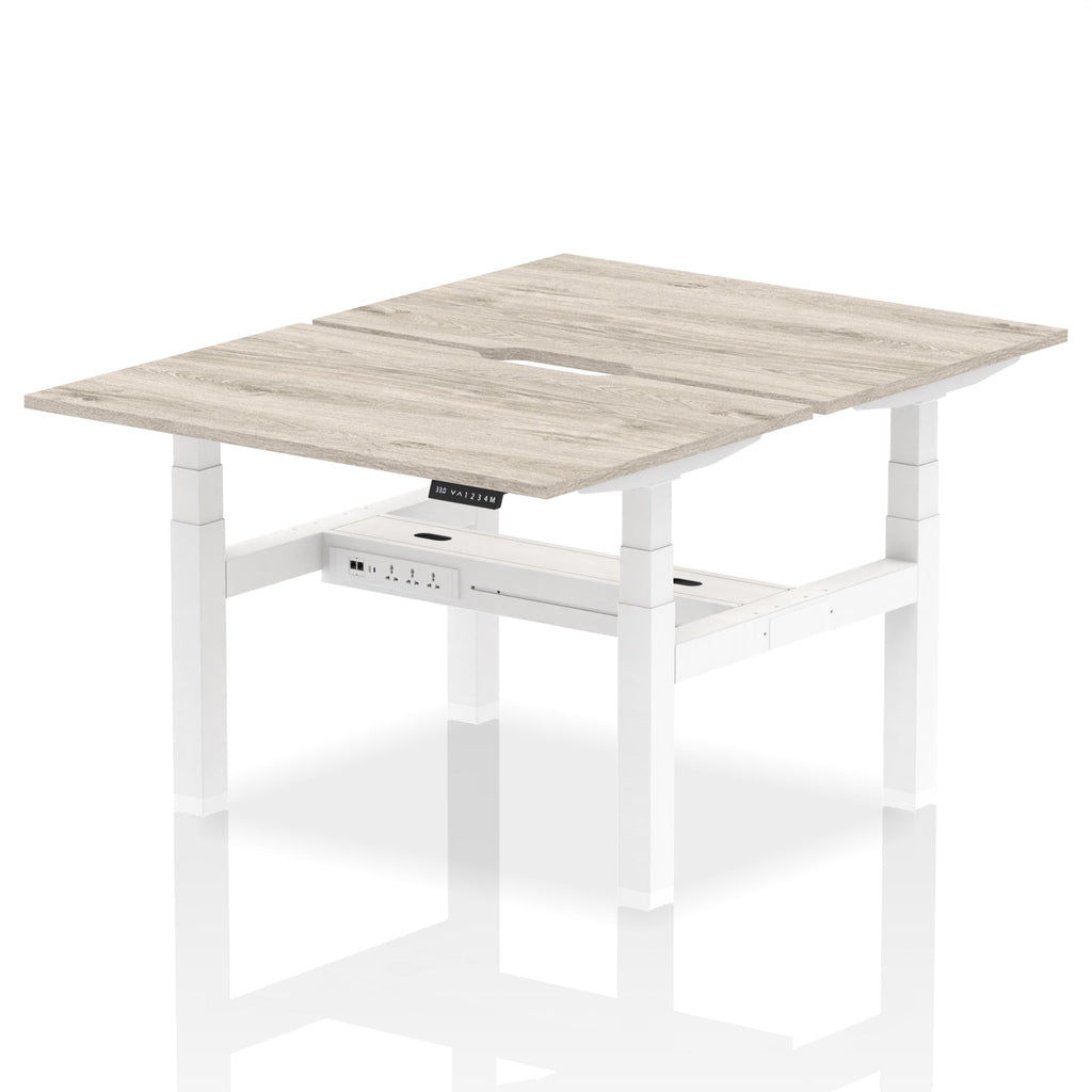 Air Back-to-Back Scalloped Edge Height Adjustable Bench Desk - 2 Person dynamic  Desk Top  Grey Oak Width 120cm