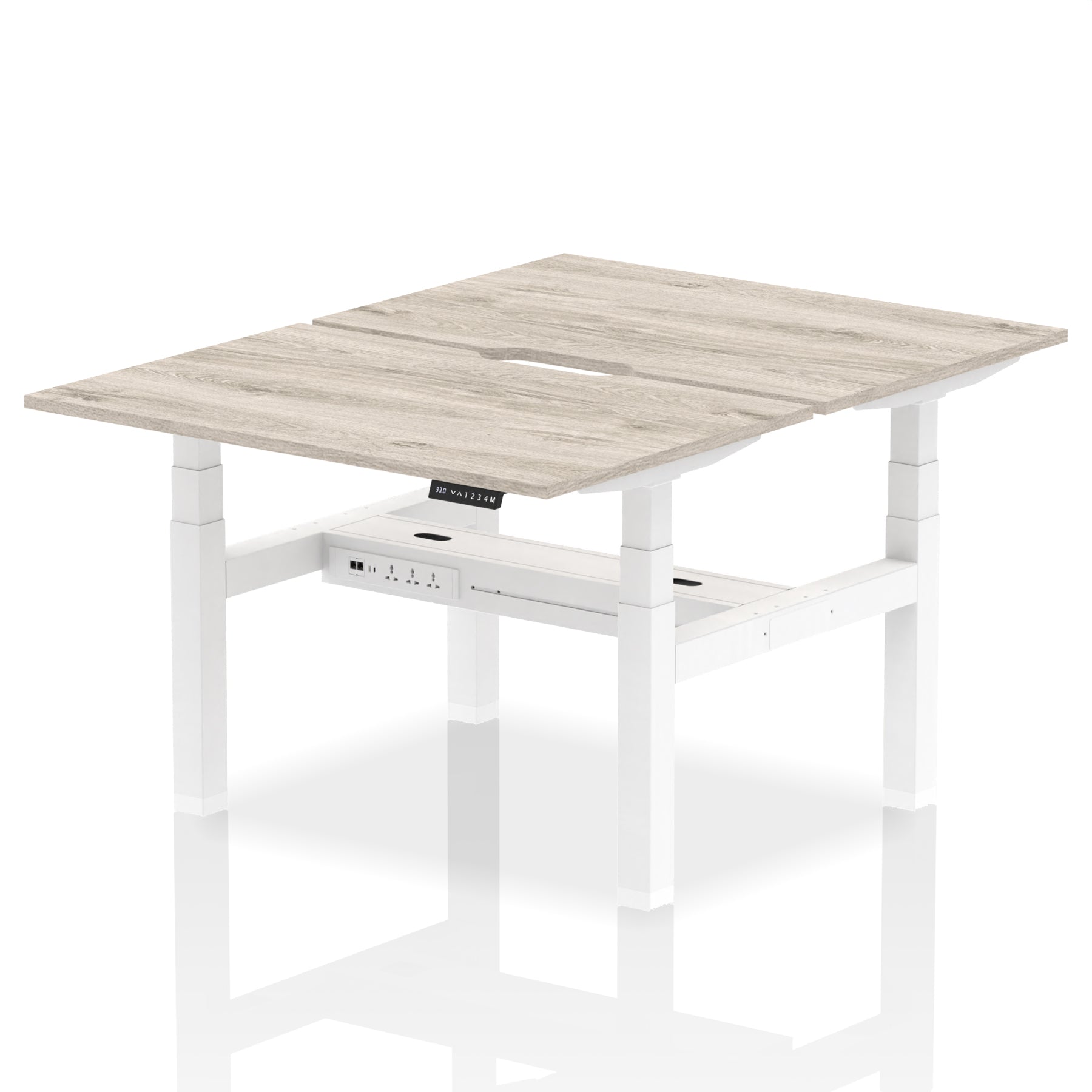 Air Back-to-Back Scalloped Edge Height Adjustable Bench Desk - 2 Person dynamic  Desk Top  Grey Oak Width 120cm