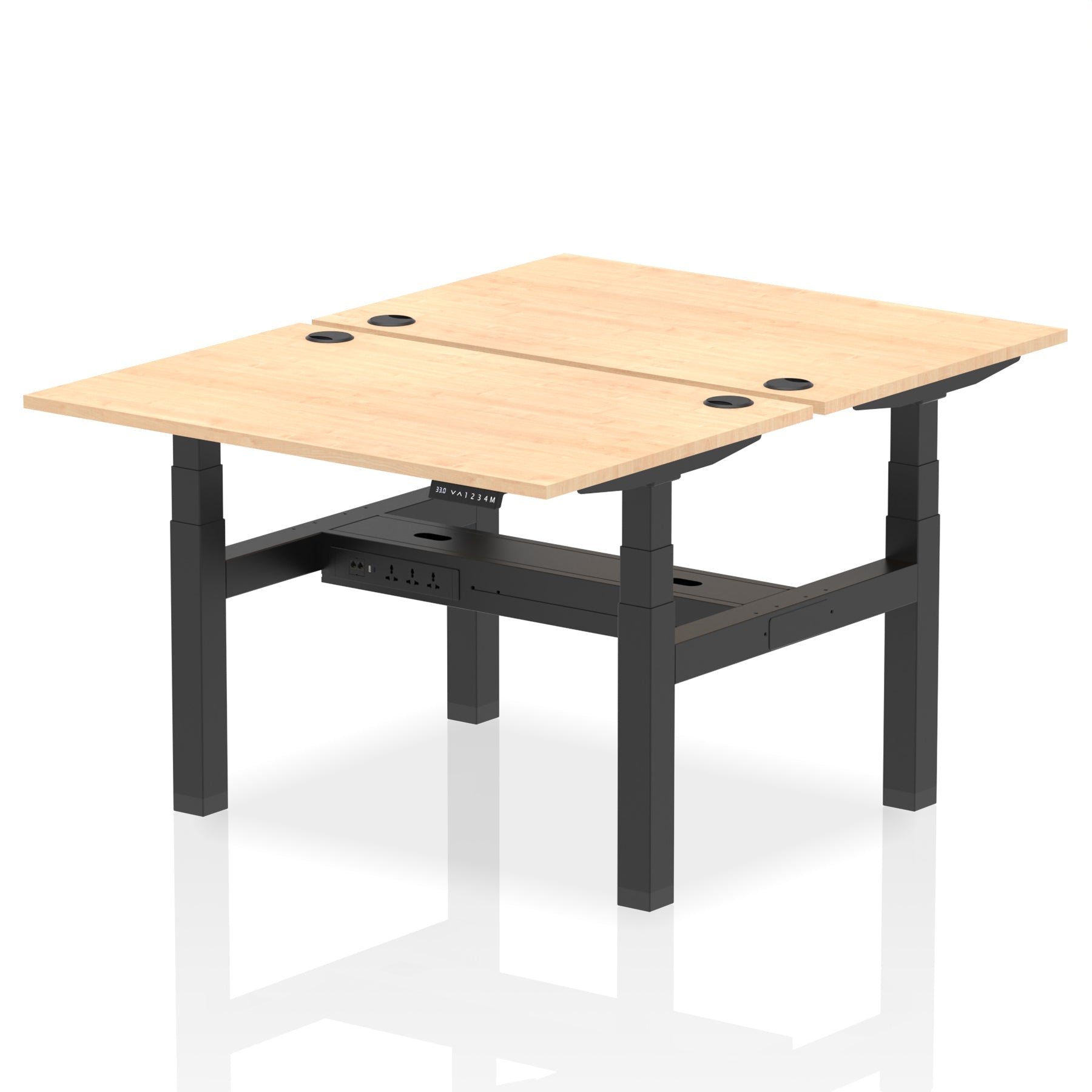 Air Back-to-Back Height Adjustable Bench Desk - 2 Person dynamic  Desk Top  Maple Width 120cm