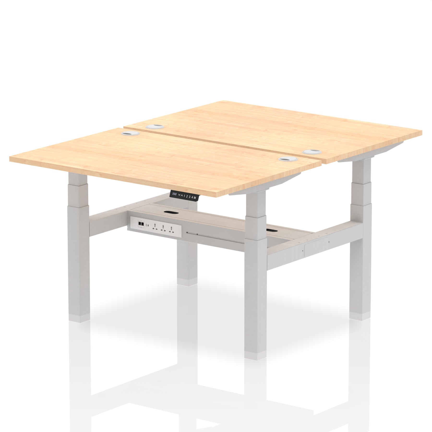 Air Back-to-Back Height Adjustable Bench Desk - 2 Person dynamic  Desk Top  Maple Width 120cm