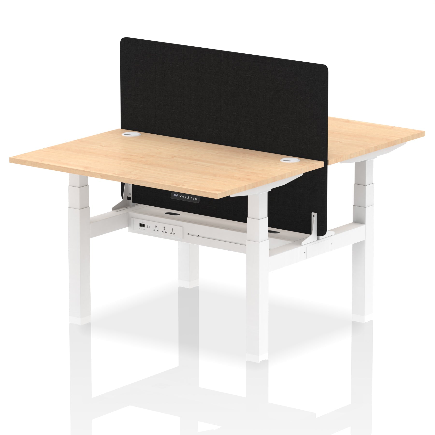 Air Back-to-Back Height Adjustable Bench Desk - 2 Person with Black Straight Screen dynamic  Desk Top  Maple Width 120cm