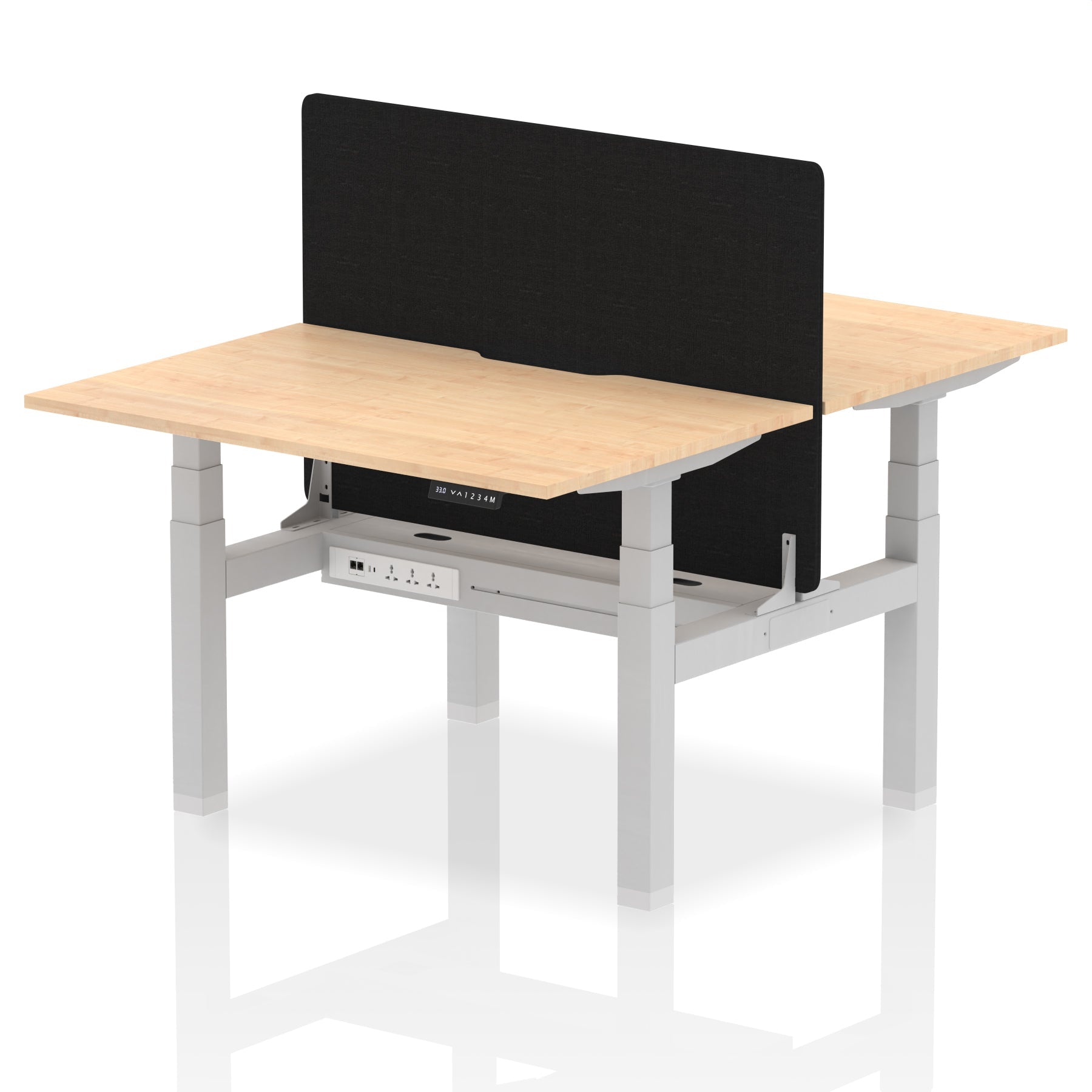 Air Back-to-Back curve Edge Height Adjustable Bench Desk - 2 Person Black Screen dynamic  Desk Top  Maple Width 120cm