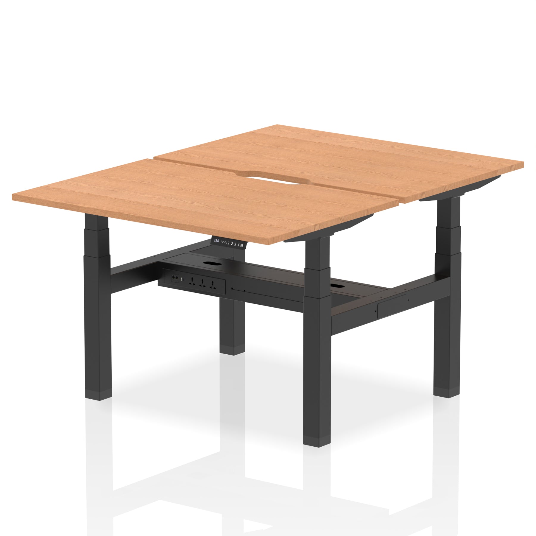 Air Back-to-Back Scalloped Edge Height Adjustable Bench Desk - 2 Person dynamic  Desk Top  Oak Width 120cm