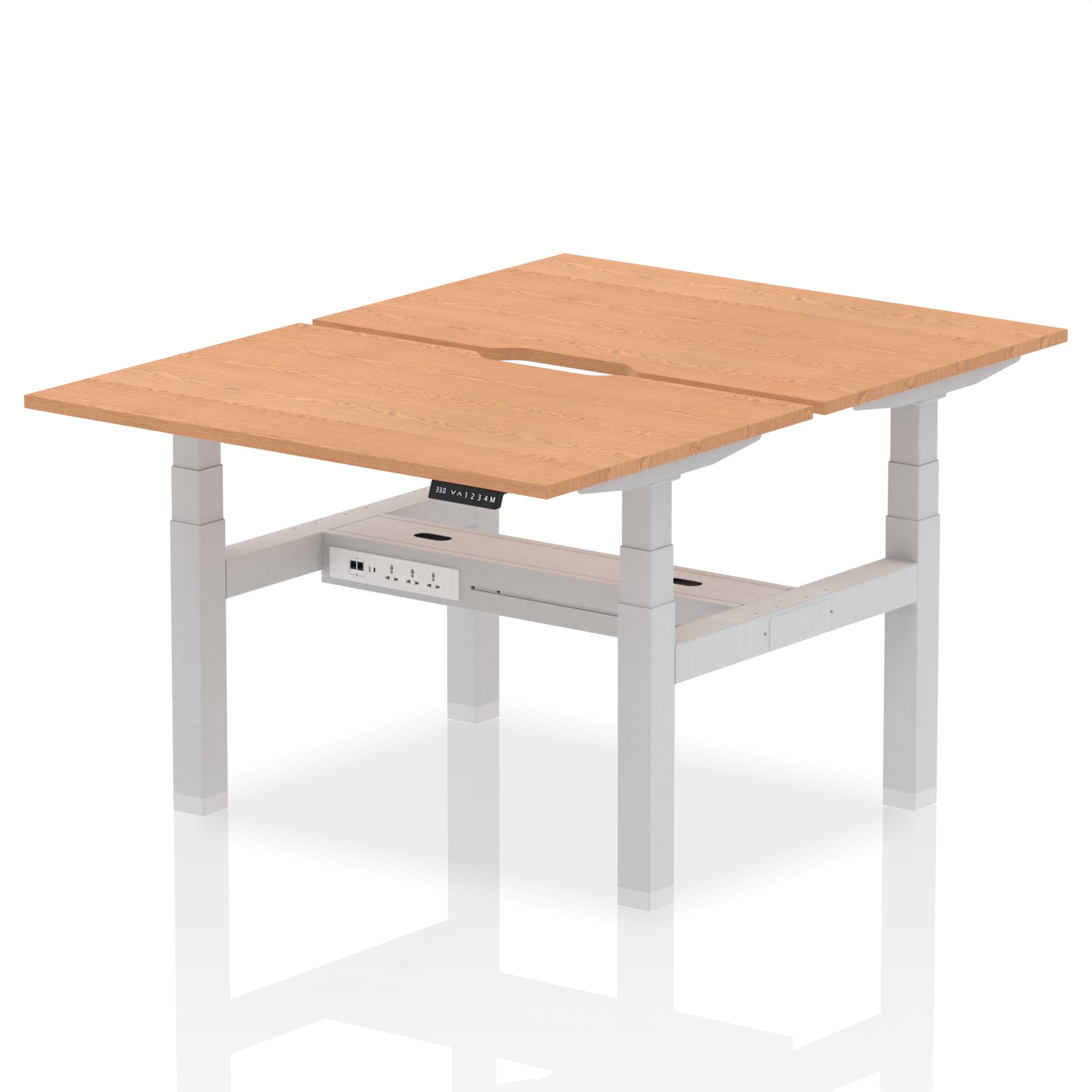 Air Back-to-Back Scalloped Edge Height Adjustable Bench Desk - 2 Person dynamic  Desk Top  Oak Width 120cm