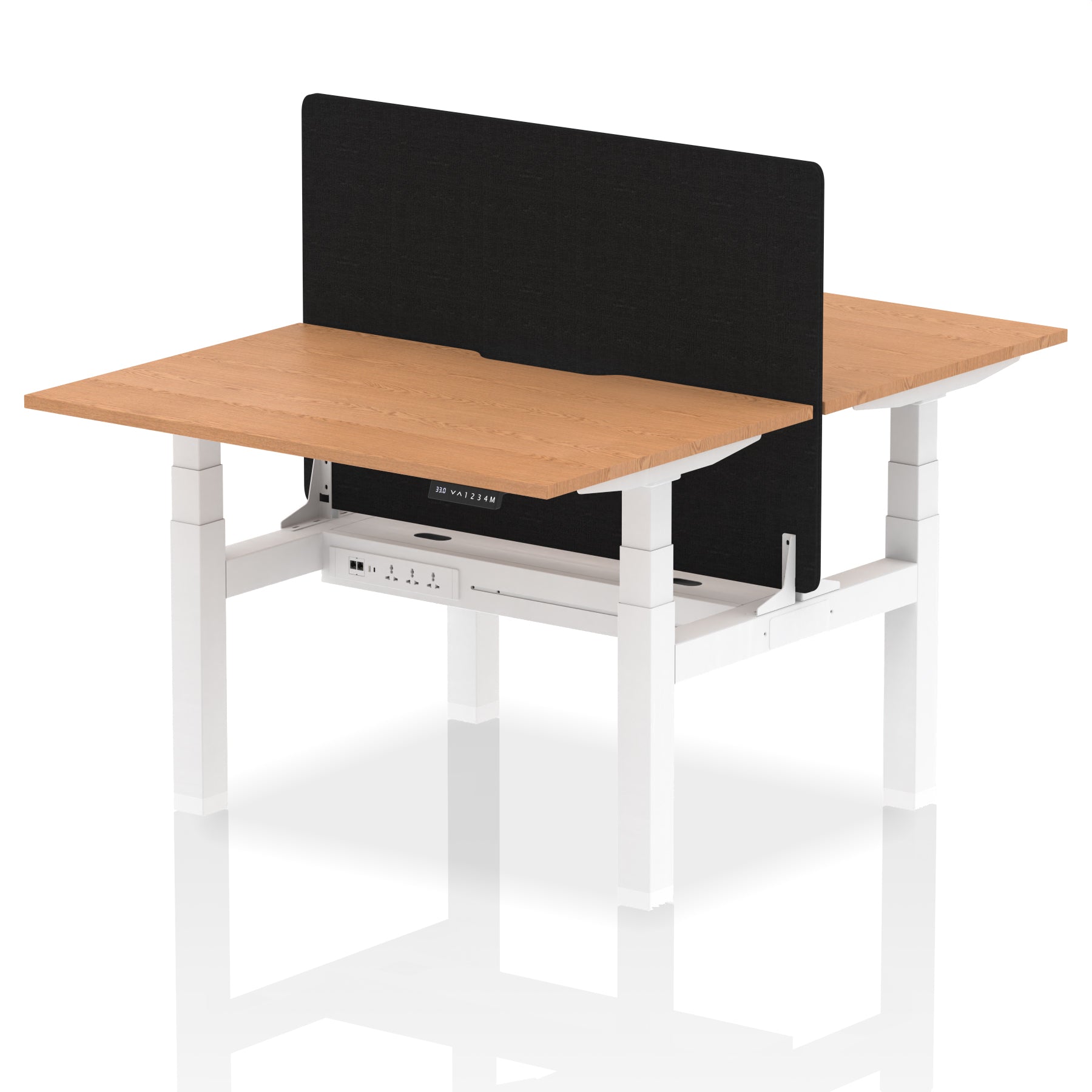 Air Back-to-Back curve Edge Height Adjustable Bench Desk - 2 Person Black Screen dynamic  Desk Top  Oak Width 120cm