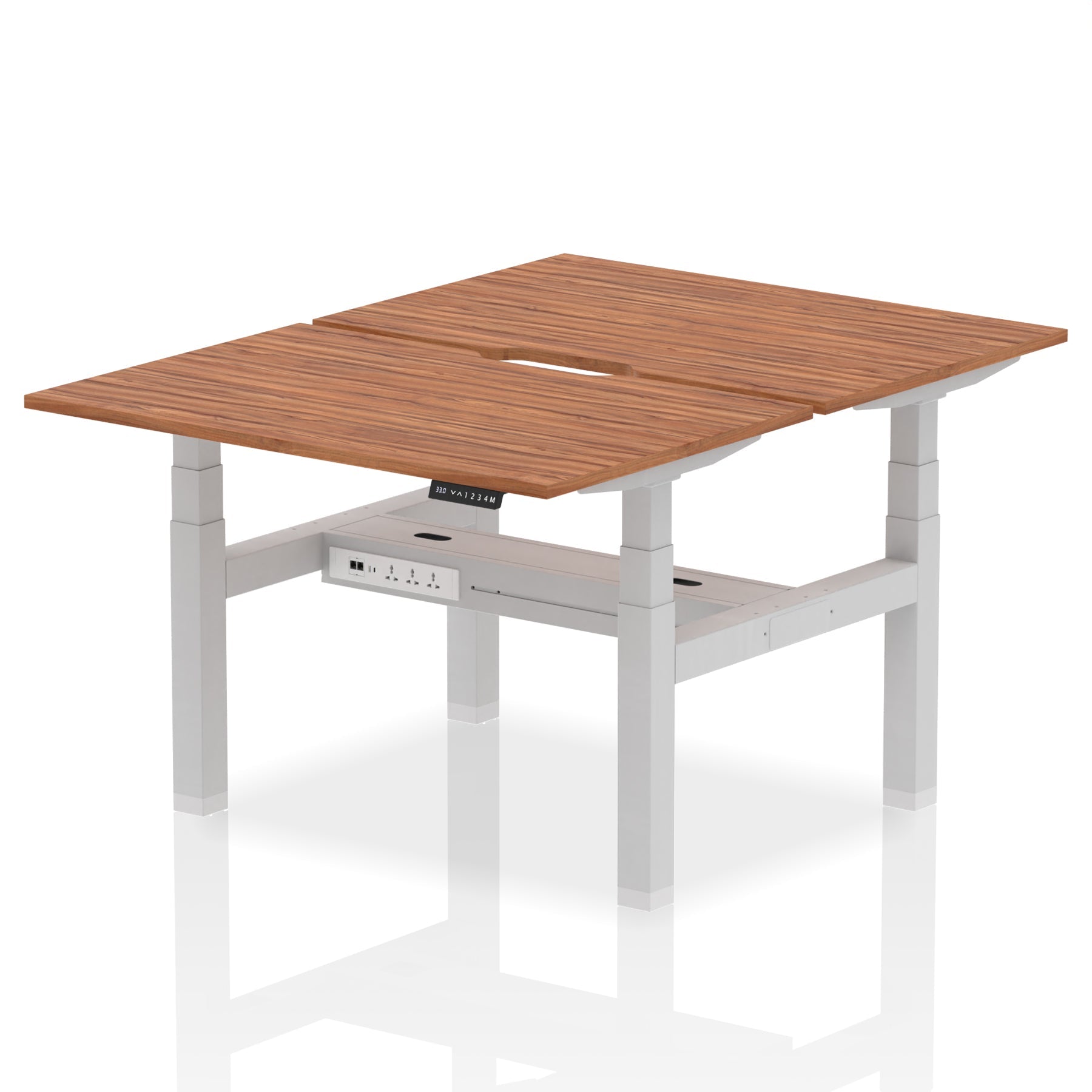 Air Back-to-Back Scalloped Edge Height Adjustable Bench Desk - 2 Person dynamic  Desk Top  Walnut Width 120cm