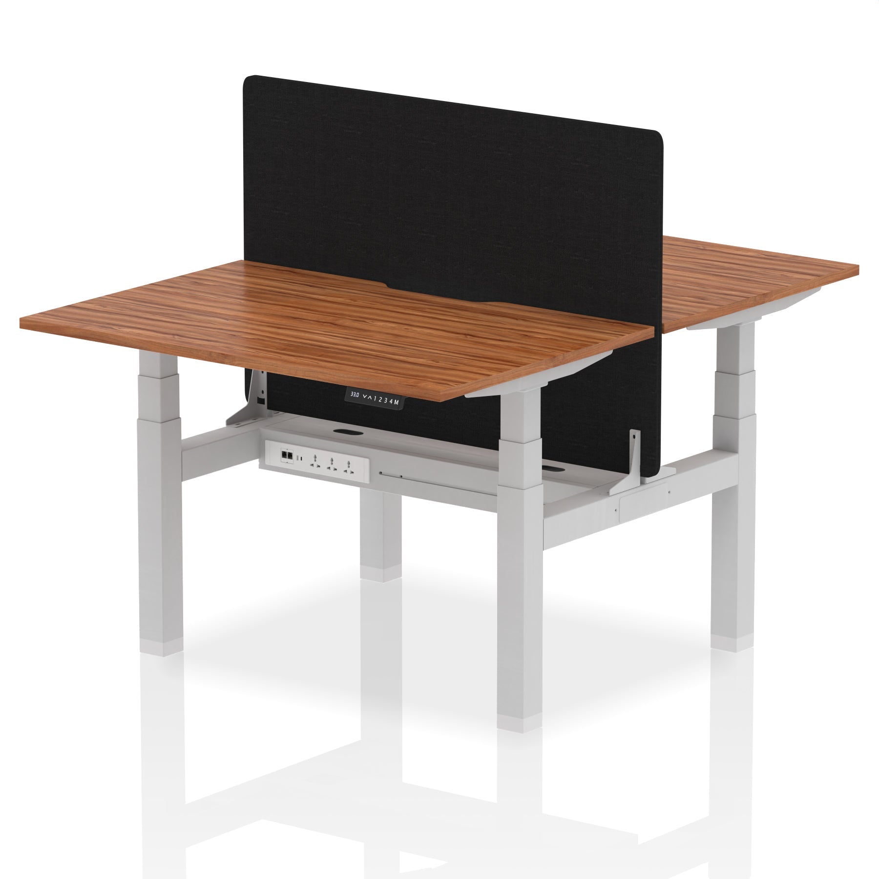 Air Back-to-Back curve Edge Height Adjustable Bench Desk - 2 Person Black Screen dynamic  Desk Top  Walnut Width 120cm