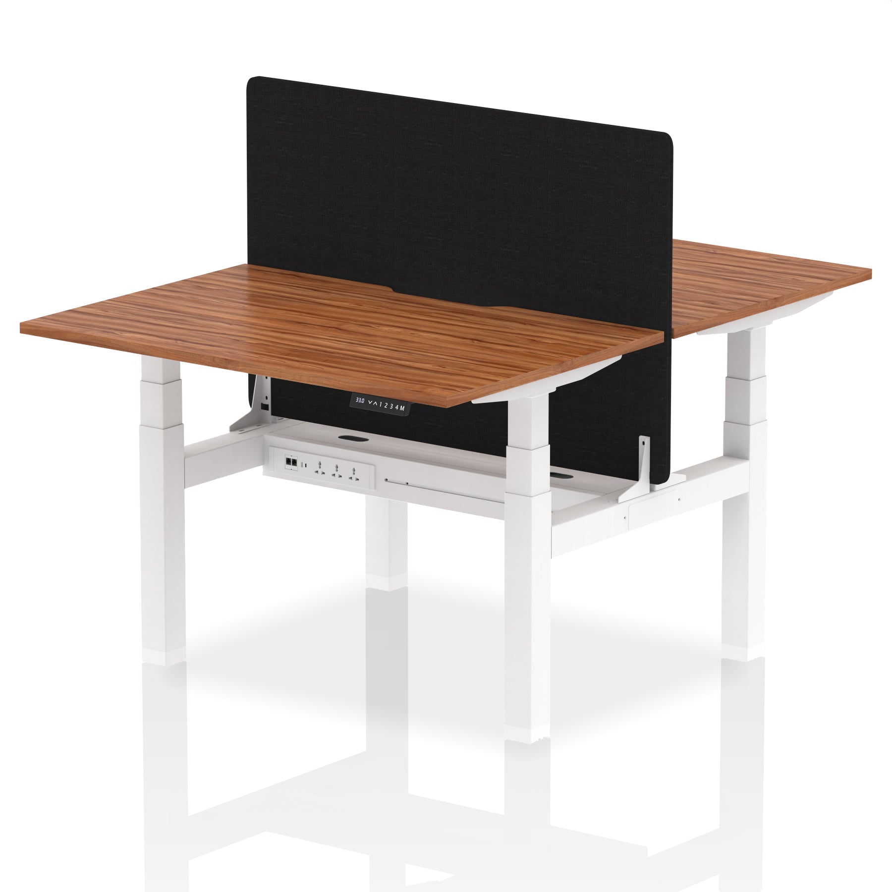 Air Back-to-Back curve Edge Height Adjustable Bench Desk - 2 Person Black Screen dynamic  Desk Top  Walnut Width 120cm