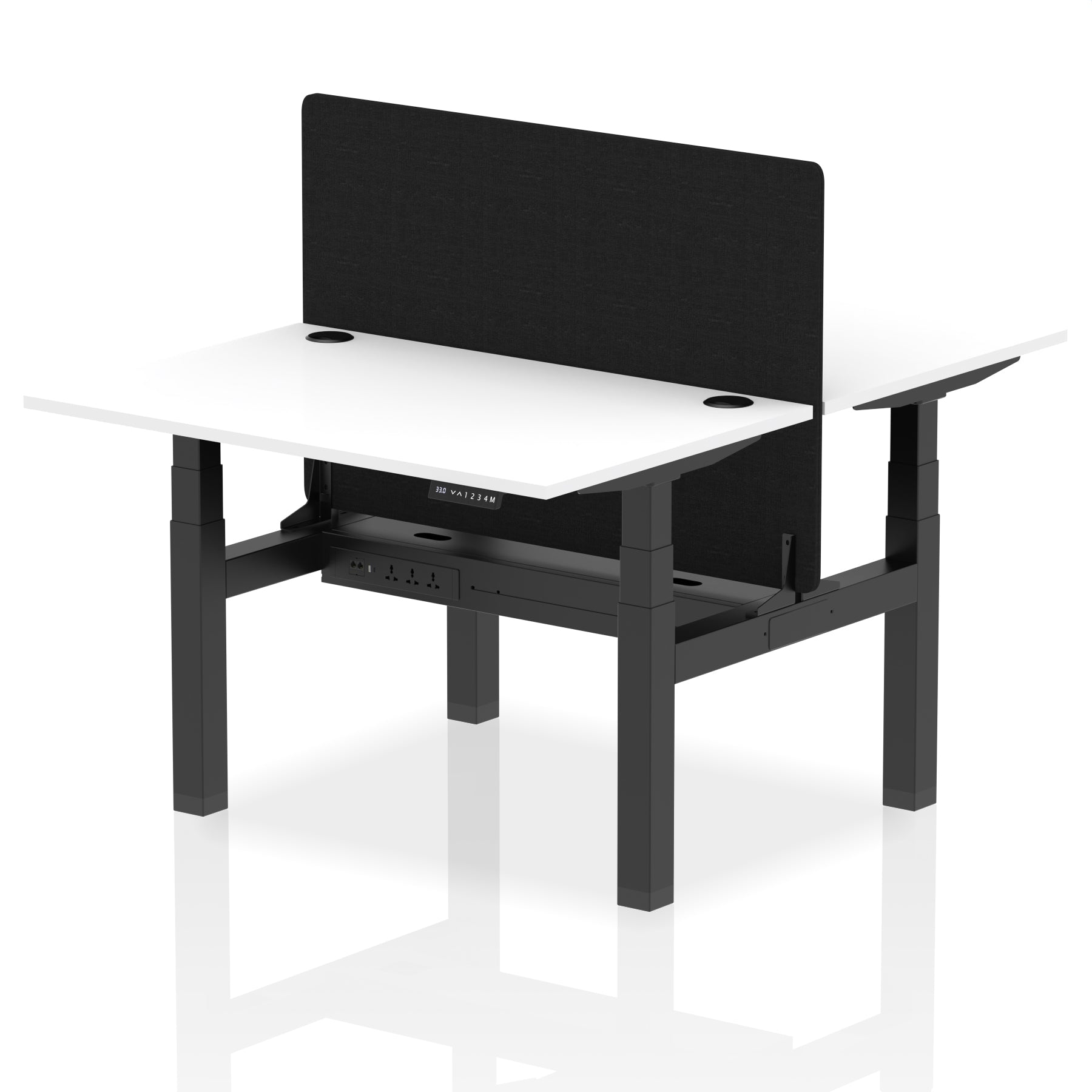 Air Back-to-Back Height Adjustable Bench Desk - 2 Person with Black Straight Screen dynamic  Desk Top  White Width 120cm