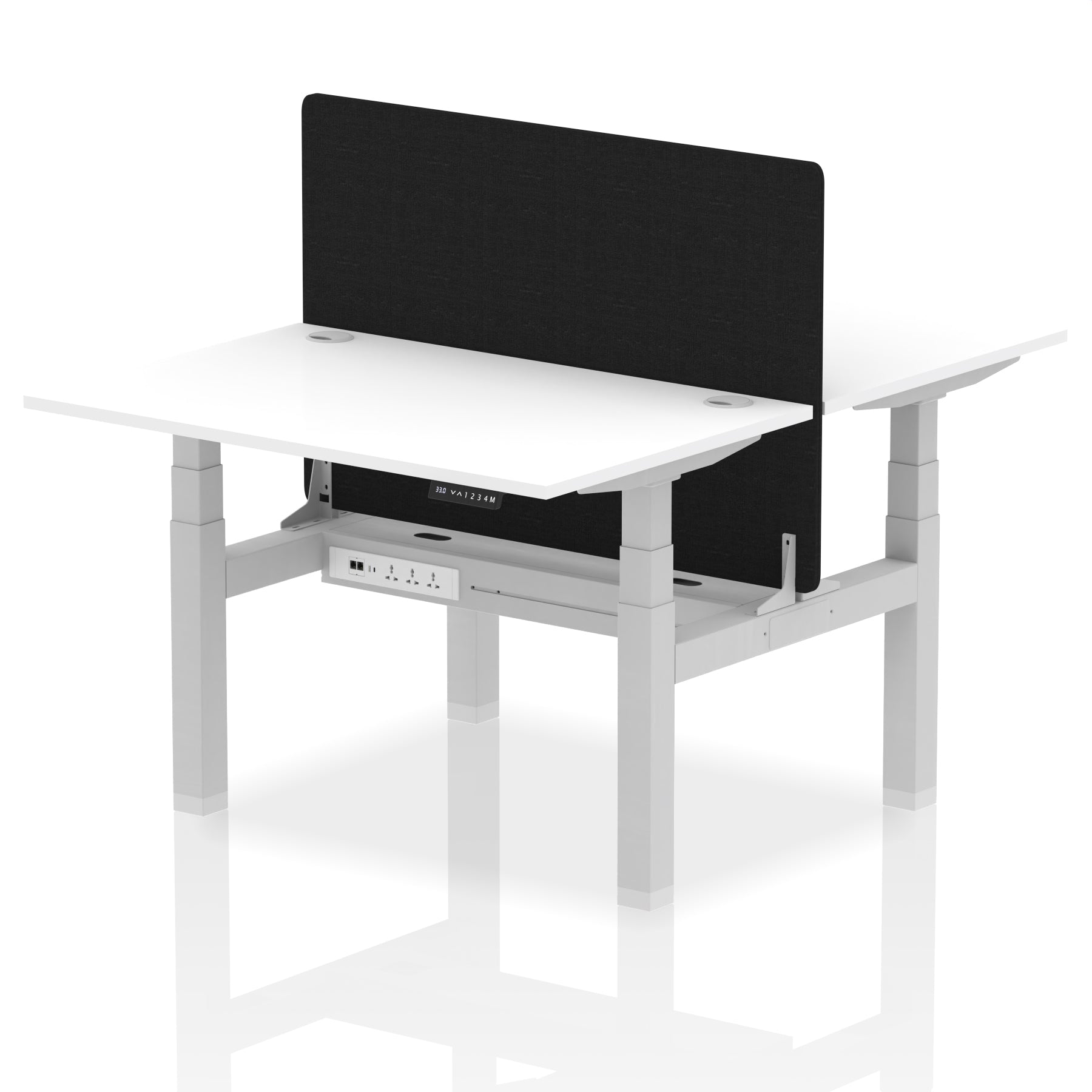 Air Back-to-Back Height Adjustable Bench Desk - 2 Person with Black Straight Screen dynamic  Desk Top  White Width 120cm