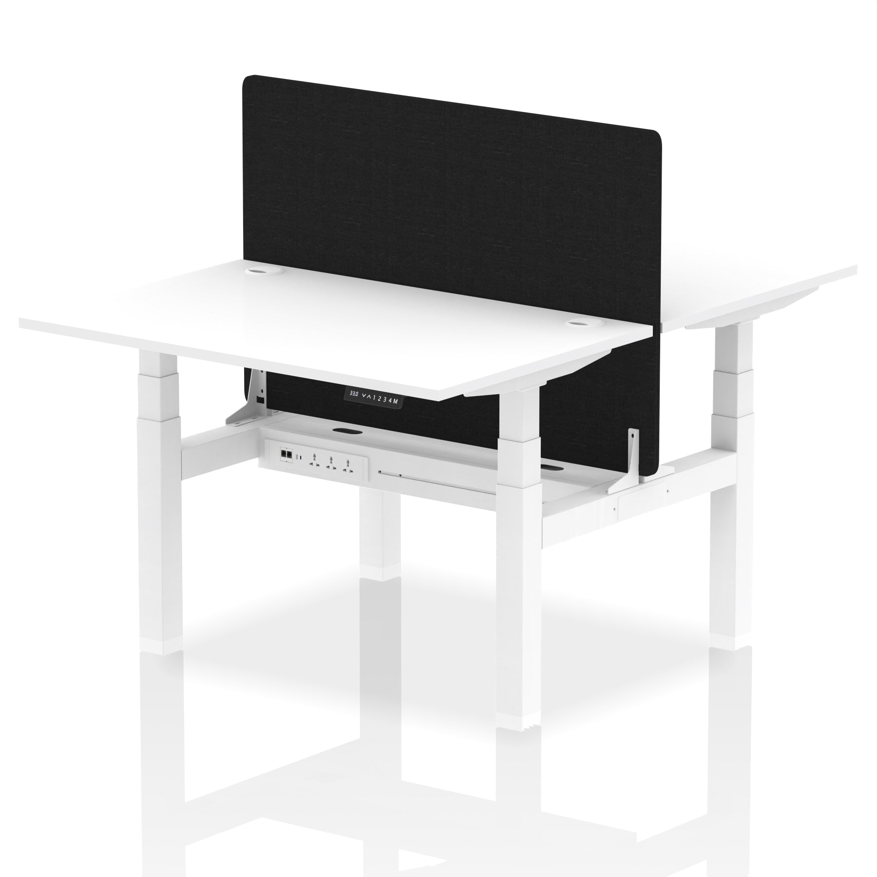 Air Back-to-Back Height Adjustable Bench Desk - 2 Person with Black Straight Screen dynamic  Desk Top  White Width 120cm