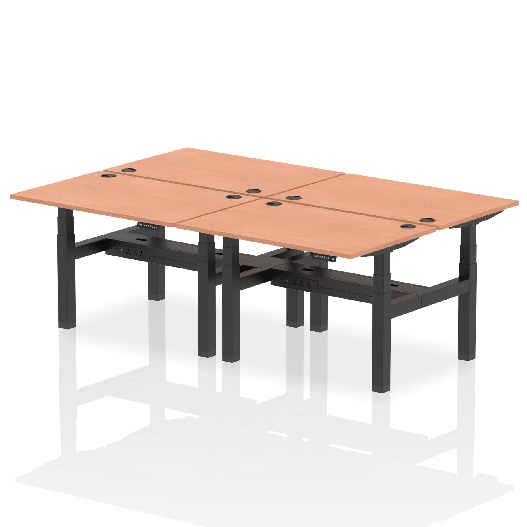 Height Adjustable Desk for 4 Person Air Back to Back Sit Stand by Dynamics Desk Top  Beech Width 120cm