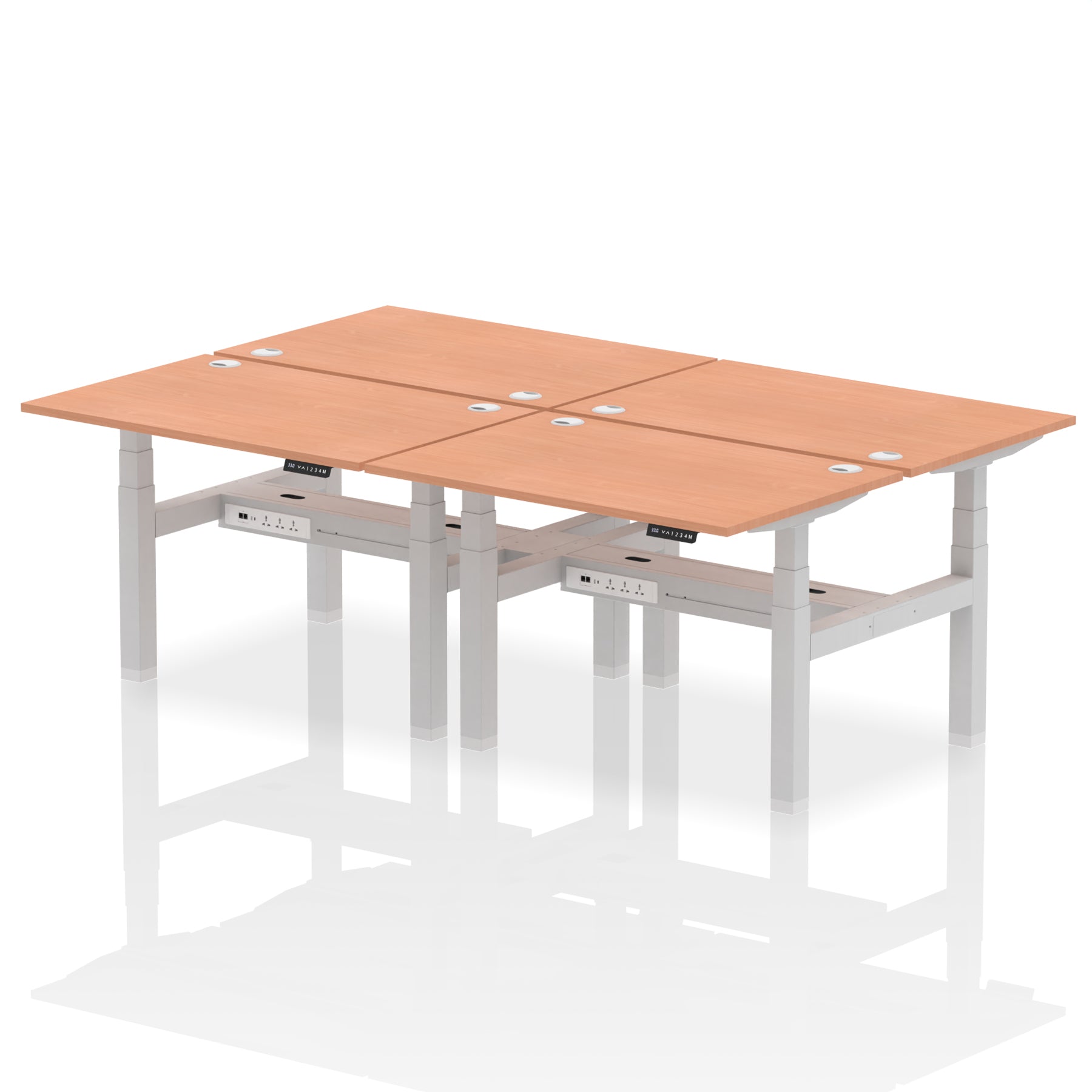 Air Back-to-Back Height Adjustable Bench Desk - 4 Person dynamic  Desk Top  Beech Width 120cm