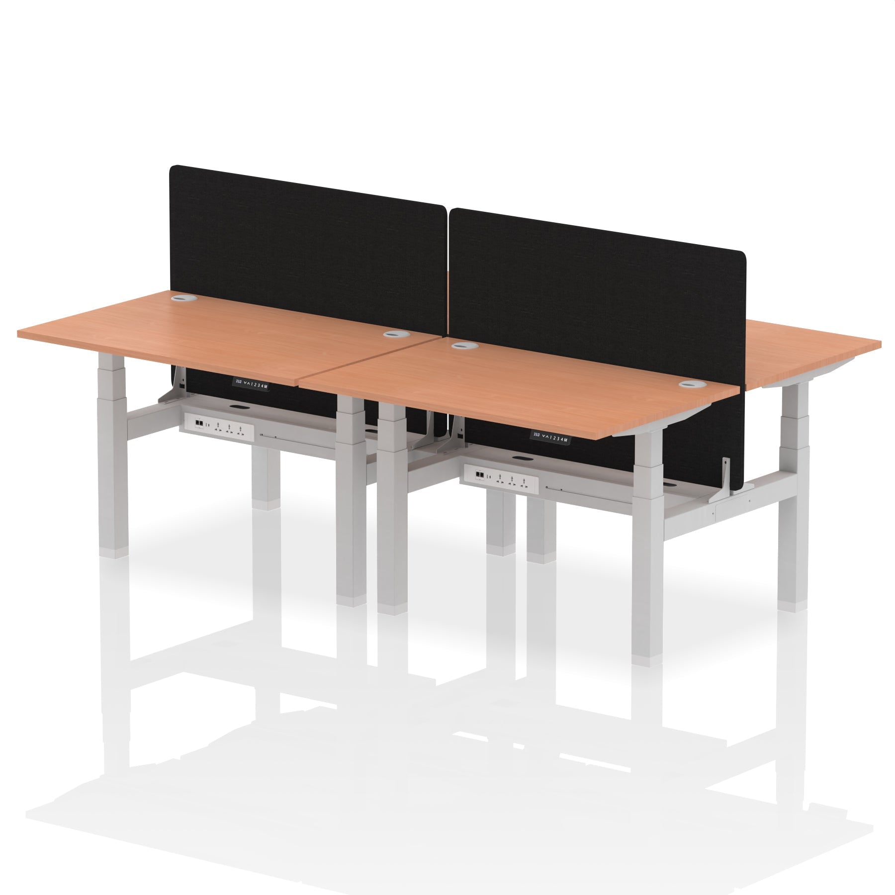 Air Back-to-Back Height Adjustable Bench Desk - 4 Person with Black Straight Screen dynamic  Desk Top  Beech Width 120cm
