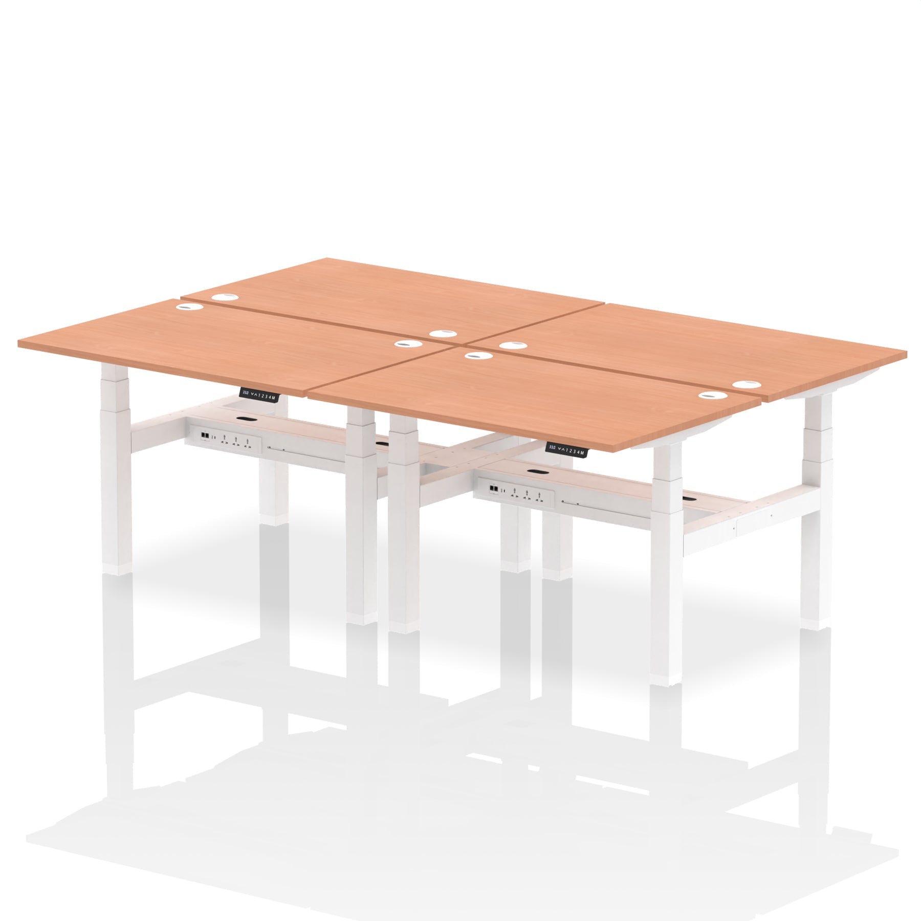Air Back-to-Back Height Adjustable Bench Desk - 4 Person dynamic  Desk Top  Beech Width 120cm