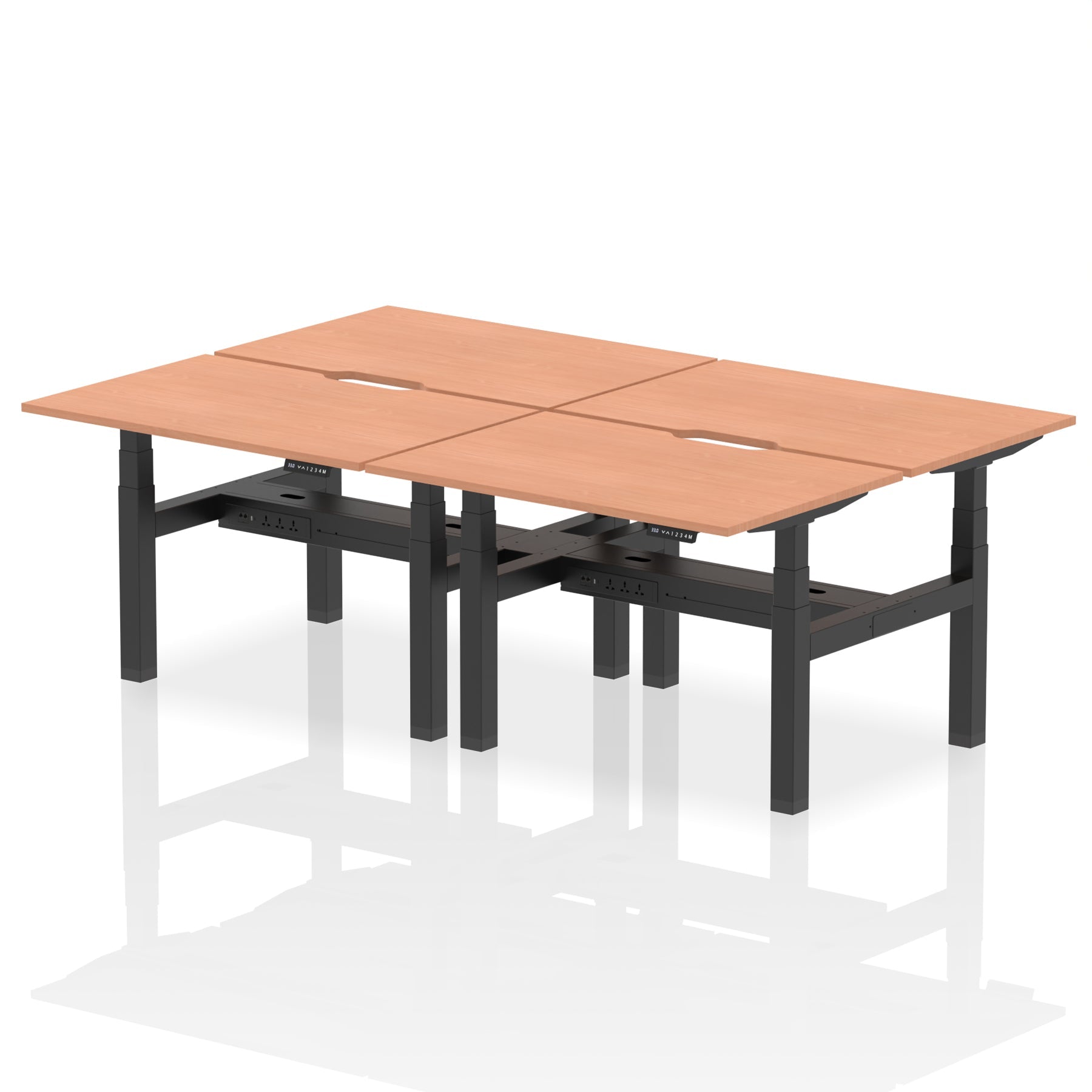 Height Adjustable Desk for 4 Person Air Scallop Back to Back by Dynamics Desk Top  Beech Width 120cm