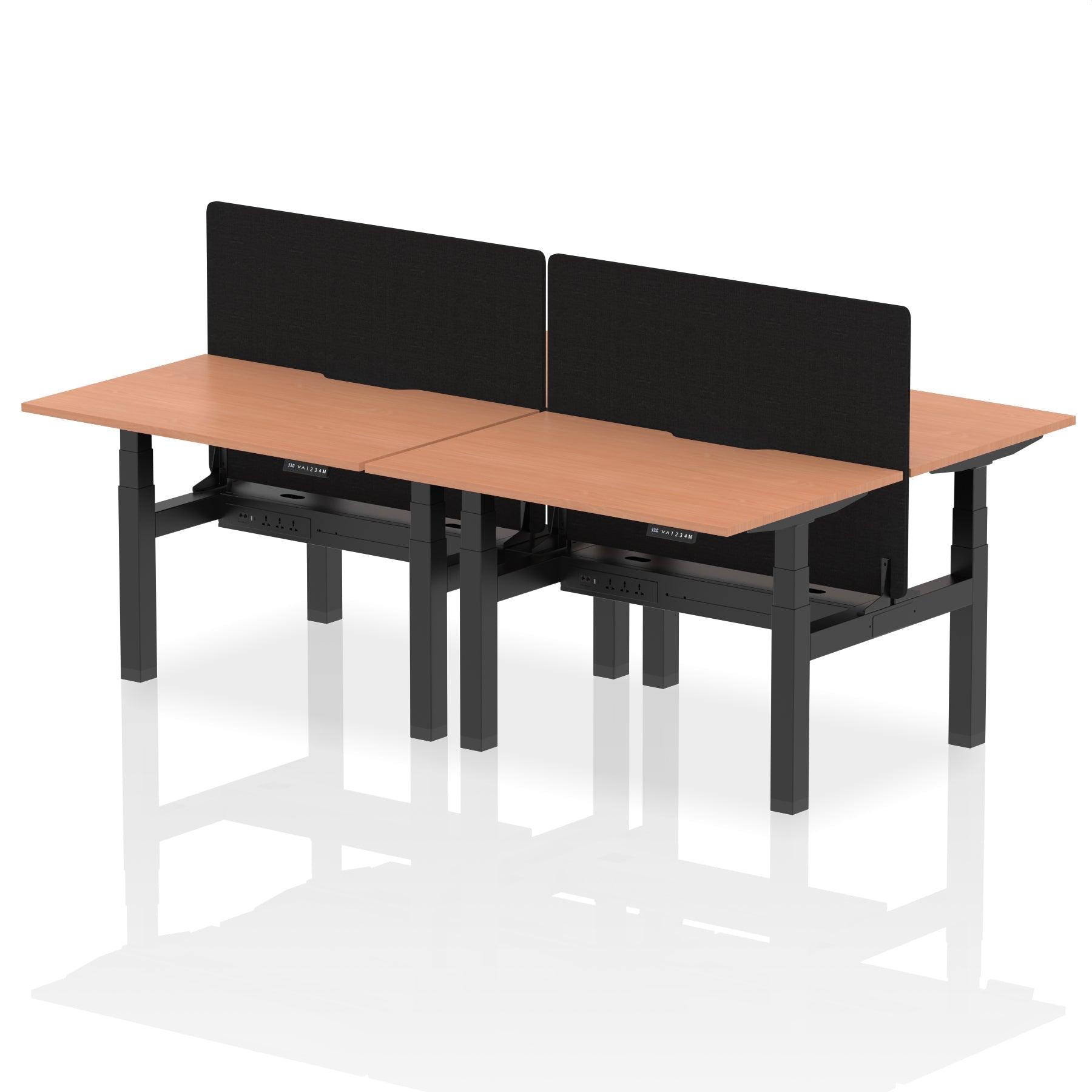 Height Adjustable Desk for 4 Person Air Back to Back Sit Stand + Screen  Desk Top  Beech Width 120cm