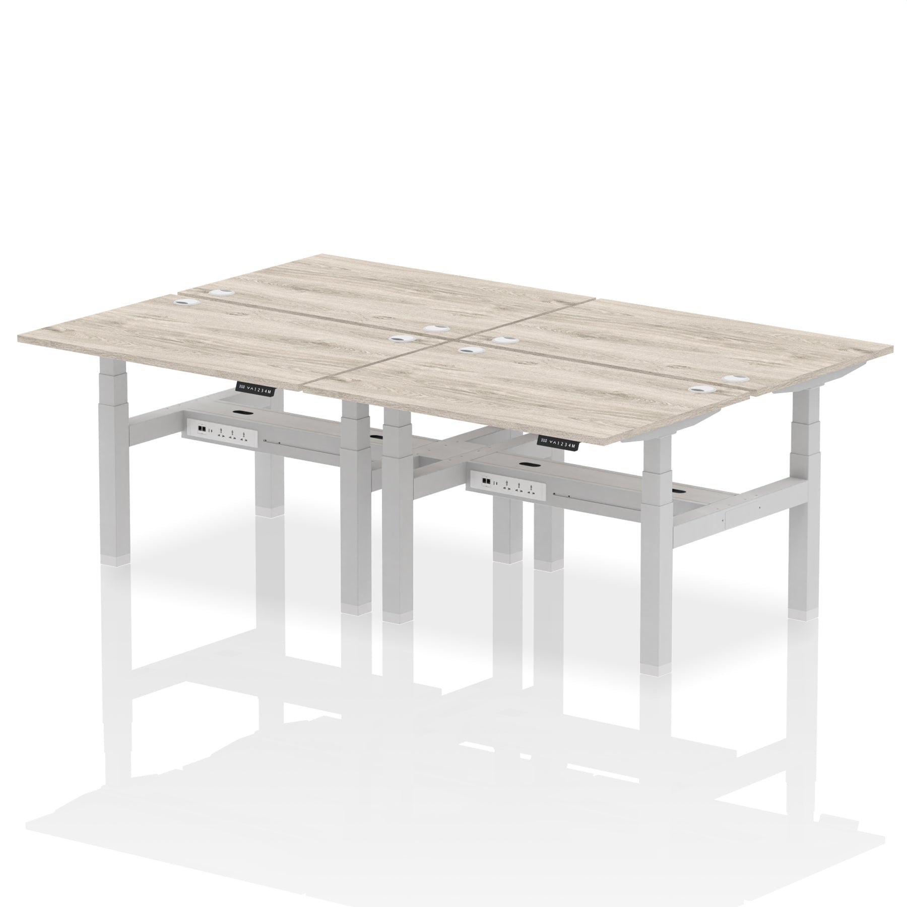 Air Back-to-Back Height Adjustable Bench Desk - 4 Person dynamic  Desk Top  Grey Oak Width 120cm