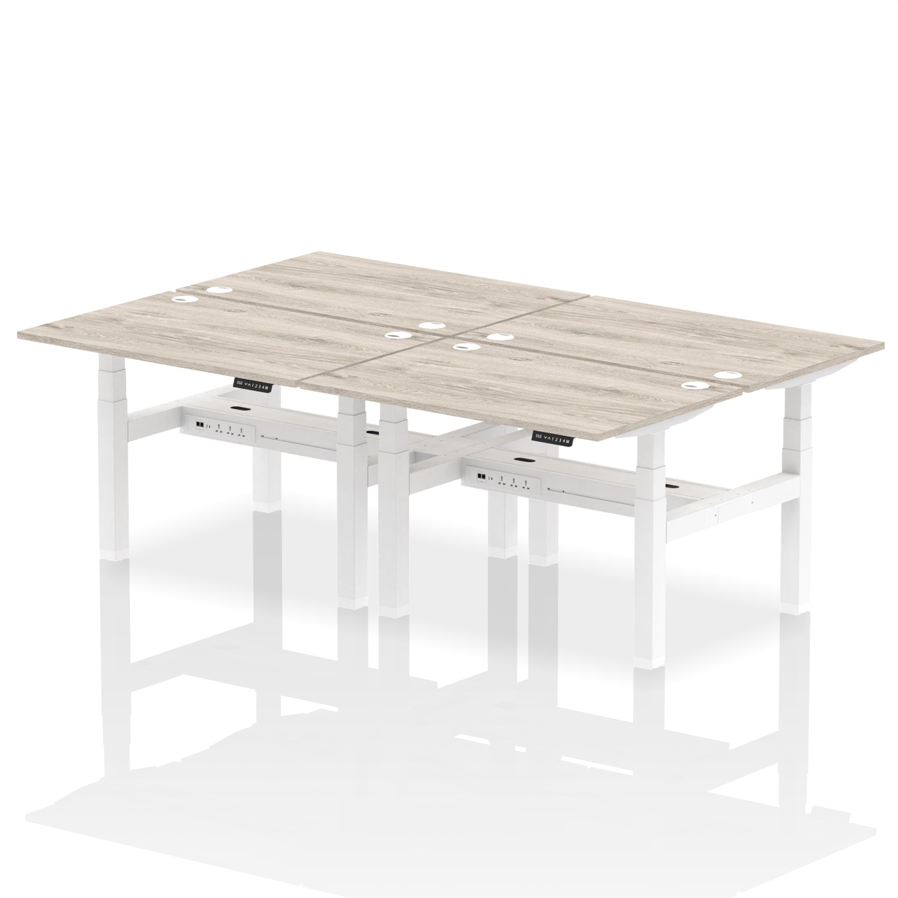 Air Back-to-Back Height Adjustable Bench Desk - 4 Person dynamic  Desk Top  Grey Oak Width 120cm