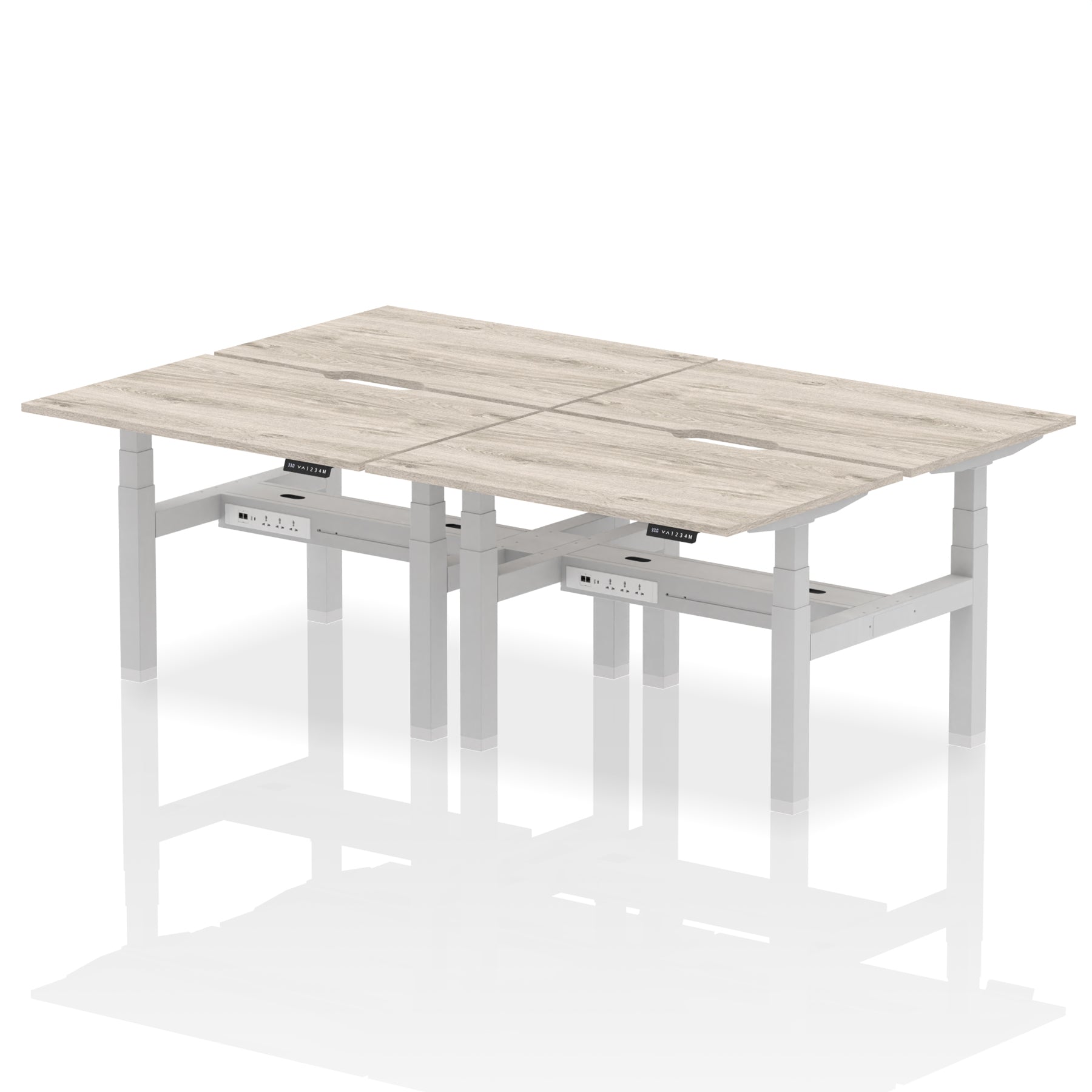 Air Back-to-Back Scalloped Edge Height Adjustable Bench Desk - 4 Person dynamic  Desk Top  Grey Oak Width 120cm