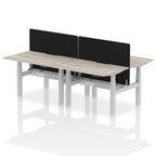 Air Back-to-Back curve Edge Height Adjustable Bench Desk - 4 Person Black Screen dynamic  Desk Top  Grey Oak Width 120cm