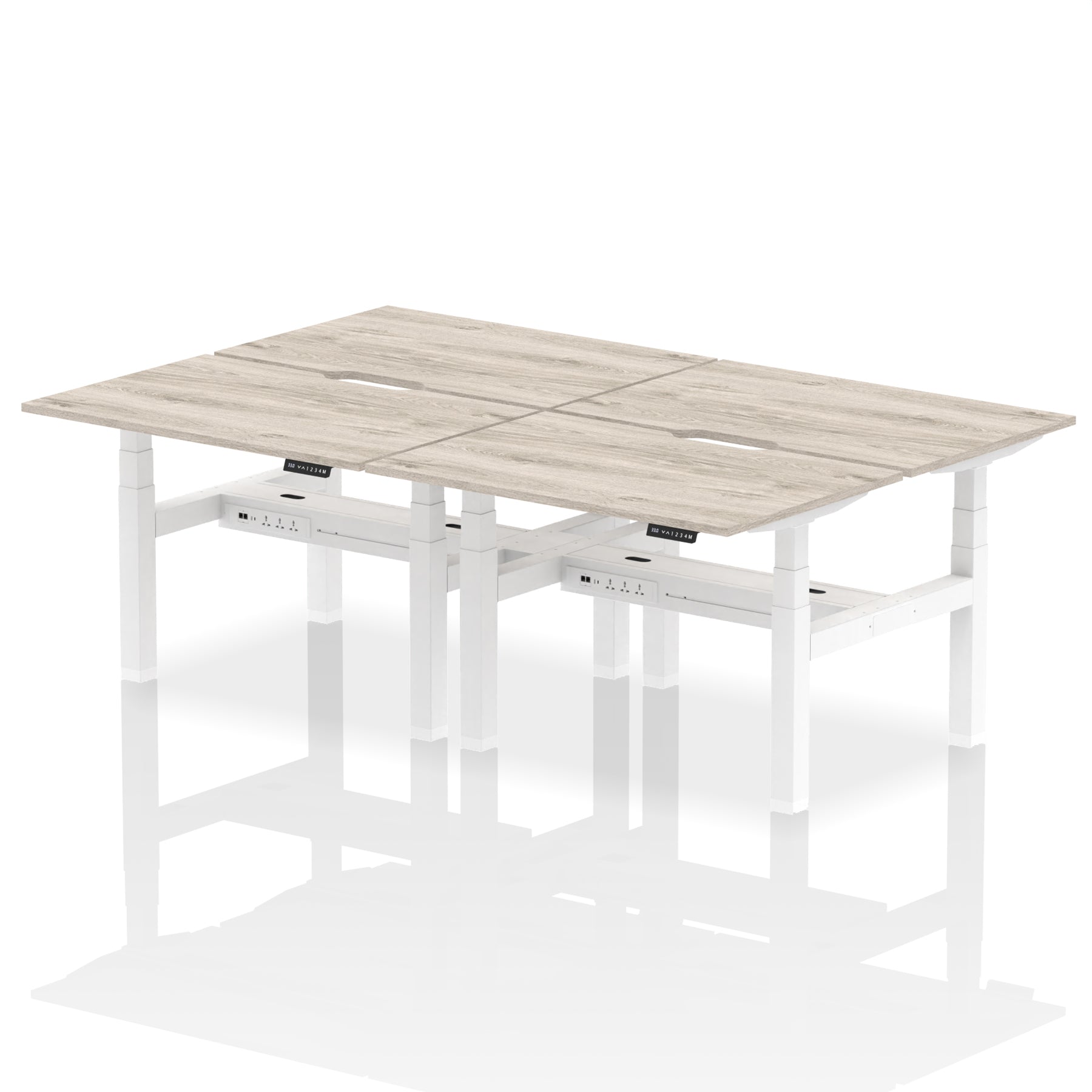 Air Back-to-Back Scalloped Edge Height Adjustable Bench Desk - 4 Person dynamic  Desk Top  Grey Oak Width 120cm