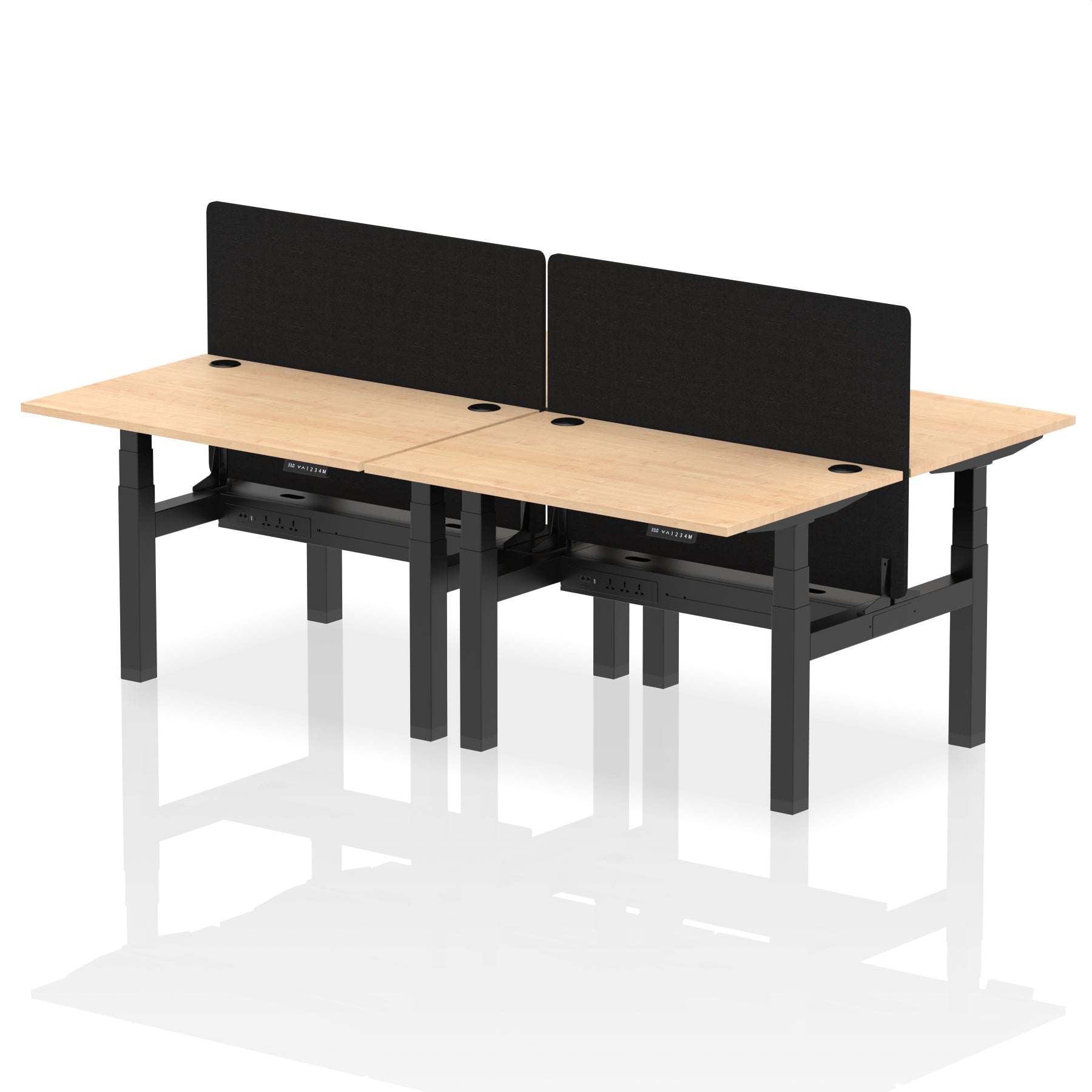 Air Back-to-Back Height Adjustable Bench Desk - 4 Person with Black Straight Screen dynamic  Desk Top  Maple Width 120cm