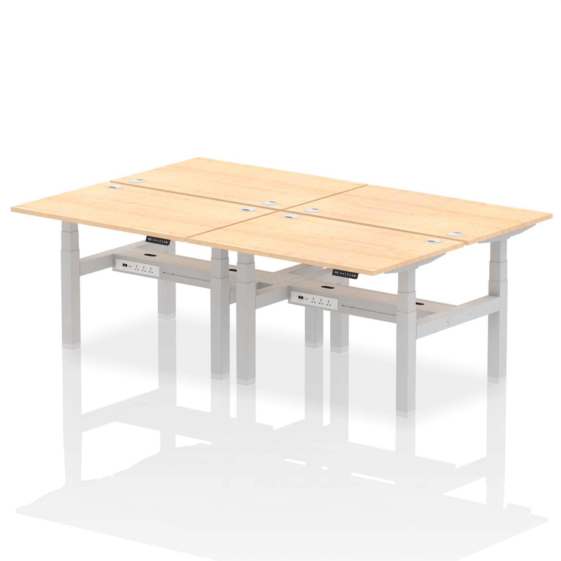 Air Back-to-Back Height Adjustable Bench Desk - 4 Person dynamic  Desk Top  Maple Width 120cm